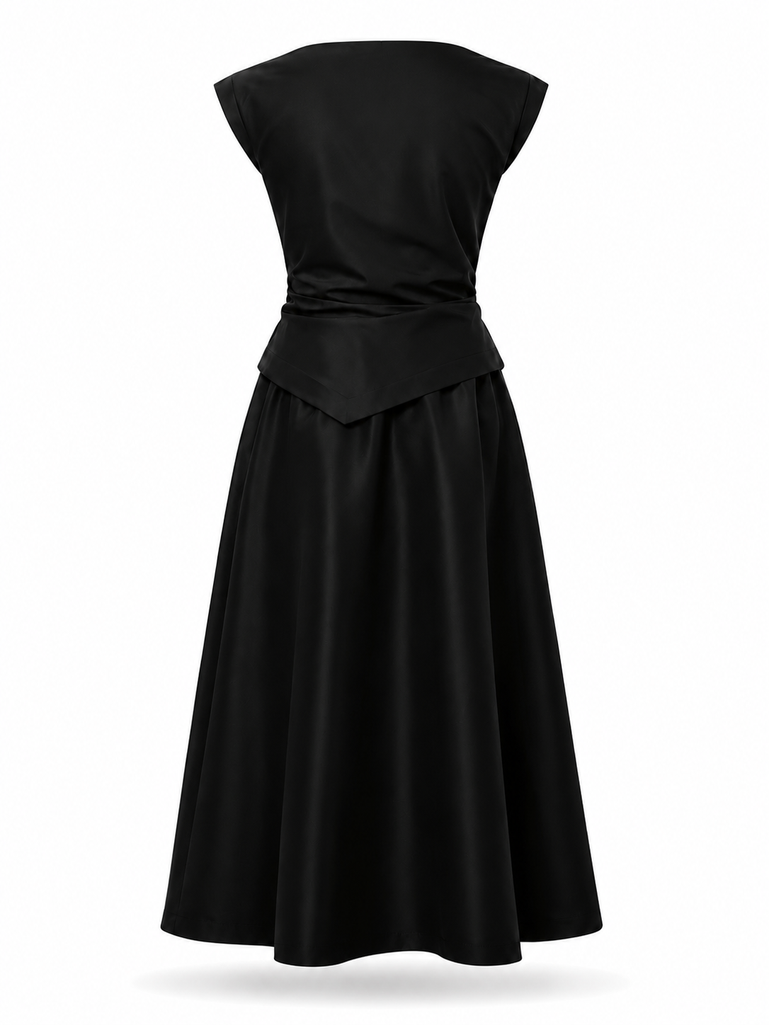 WAIST DETAIL DRAPED TAFFETA DRESS BLACK