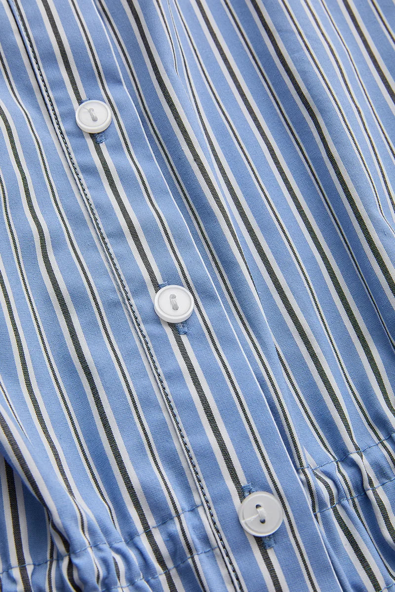 AT THE WAIST ADJUSTABLE BLUE STRIPED SLEEVELESS DRESS
