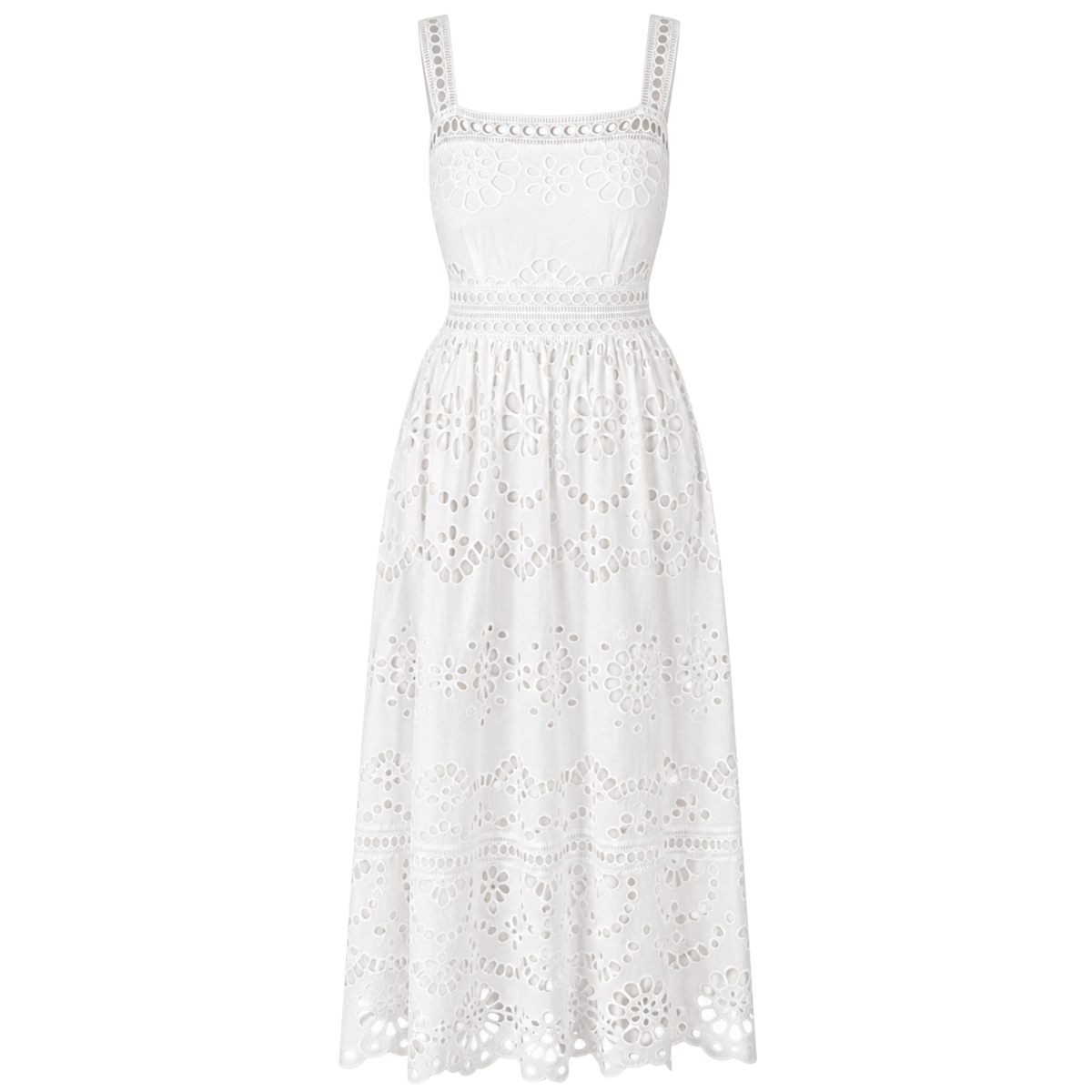 SQUARE NECK MAXI LENGTH BRODERIE DRESS WHITE