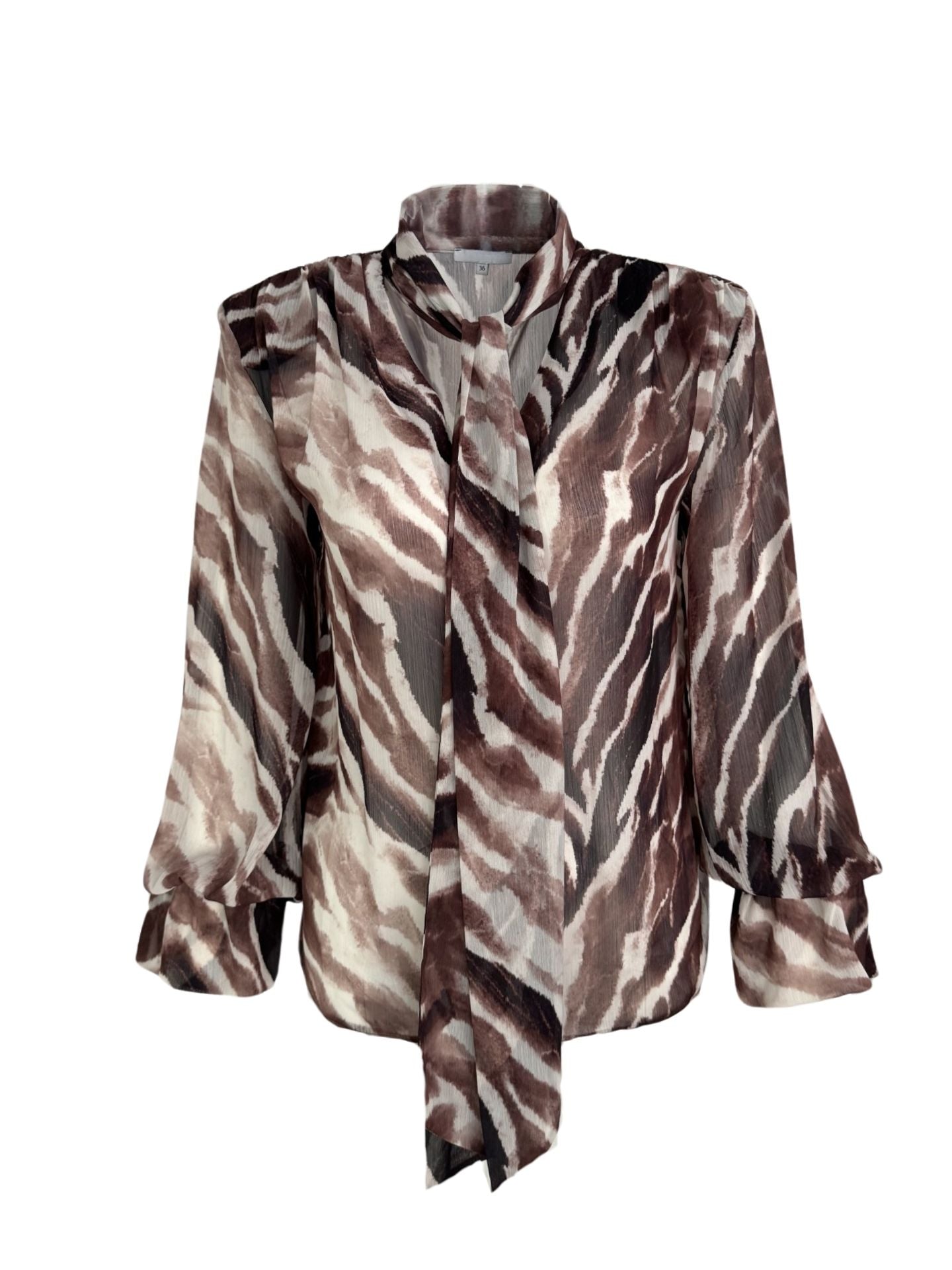 AT THE NECK TIE-FASTENING CHIFFON SHEER BLOUSE