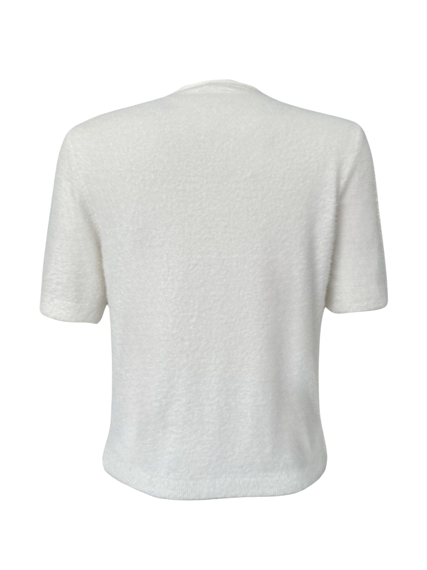 High Neck Short Sleeve Fluffy Knit Ecru - One Size