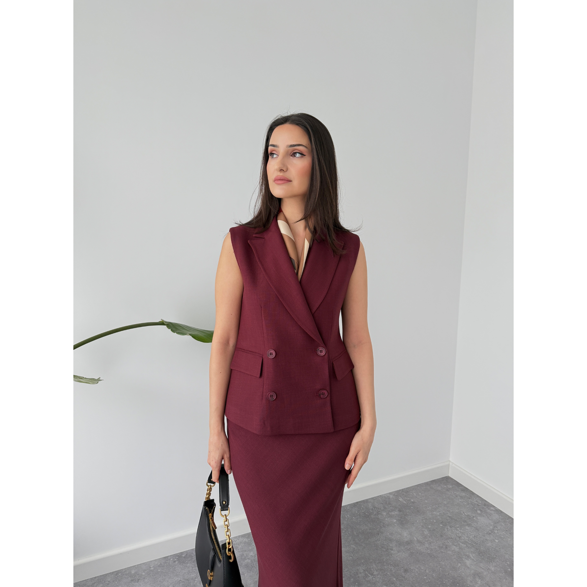 CARMEN DOUBLE BUTTONED VEST BURGUNDY