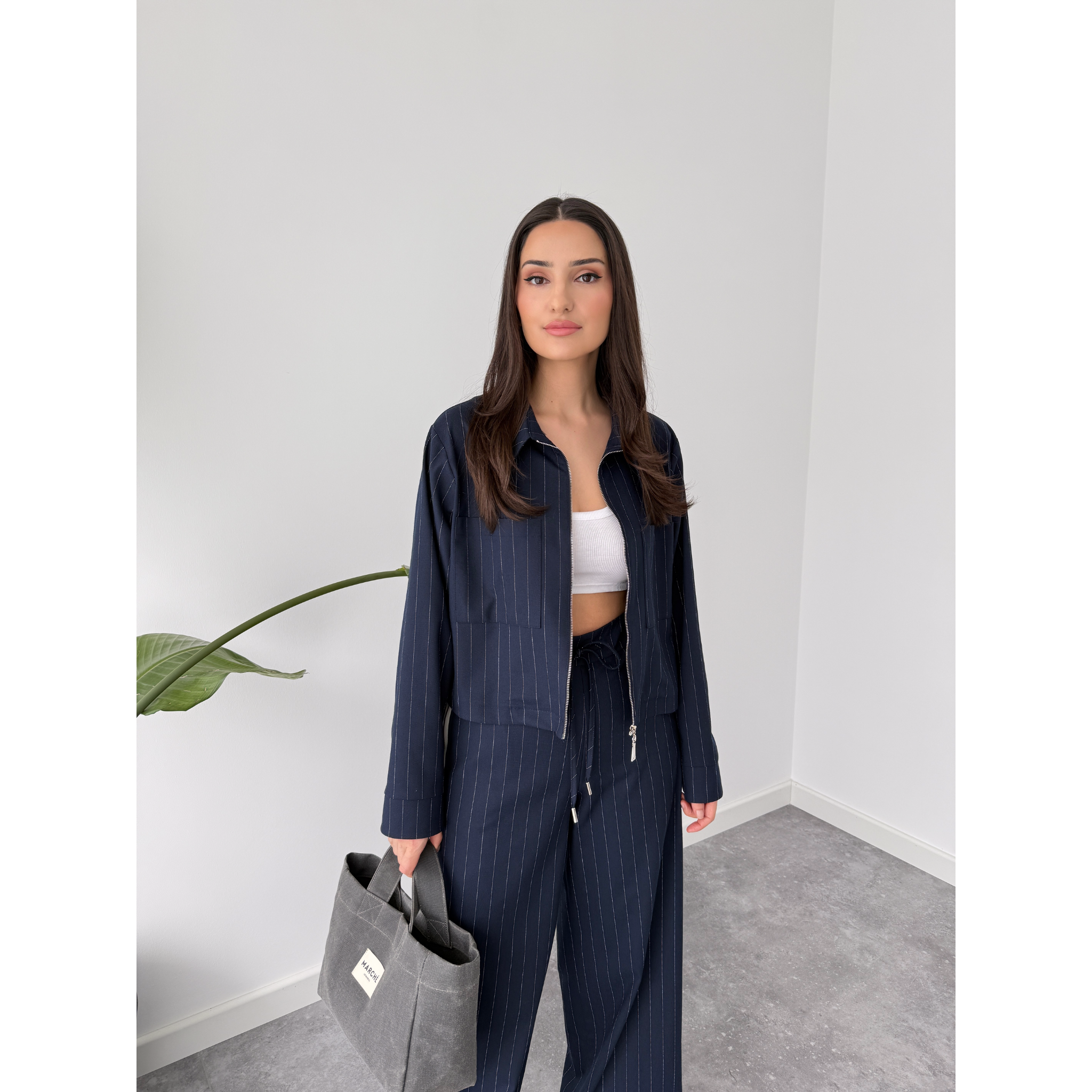 DORY ZIP DETAILED STRIPED JACKET NAVY