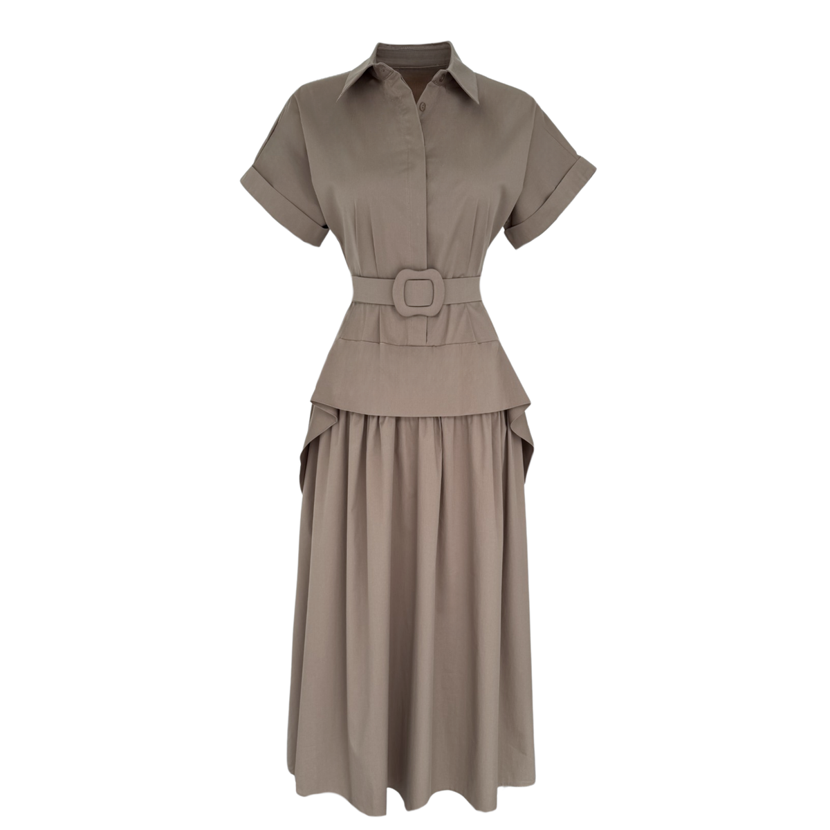 RUFFLED MAXI SKIRT LENGTH DRESS BROWN