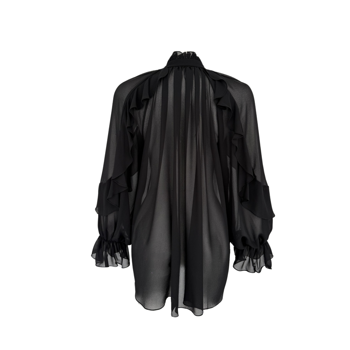 RUFFLED SHEER CHIFFON BLOUSE BLACK