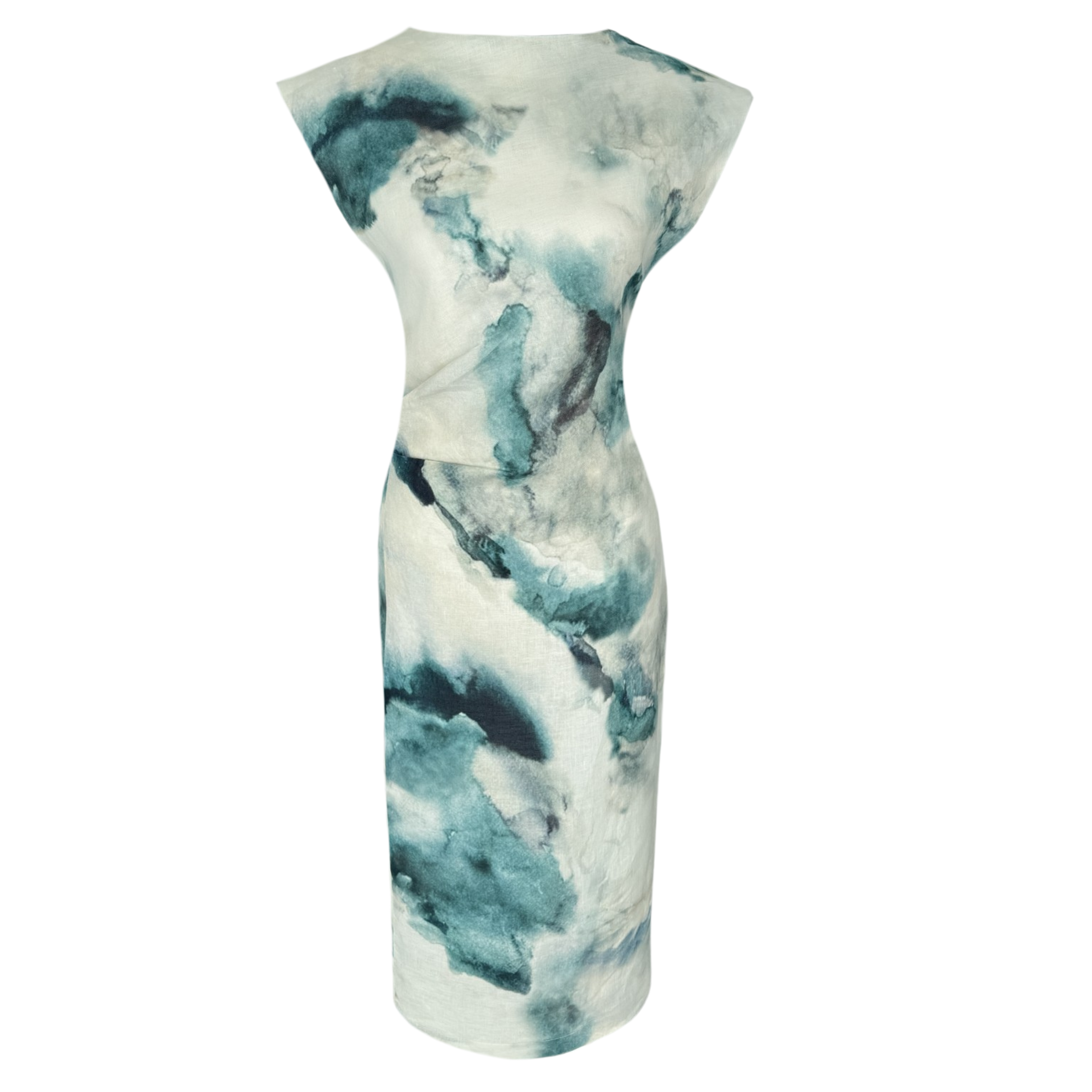 TIE-DYE PATTERN 100% LINEN DROP SHOULDER DRESS