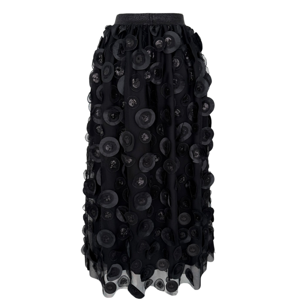 SEQUINED AND 3D APPLIQUÉD TULLE SKIRT BLACK