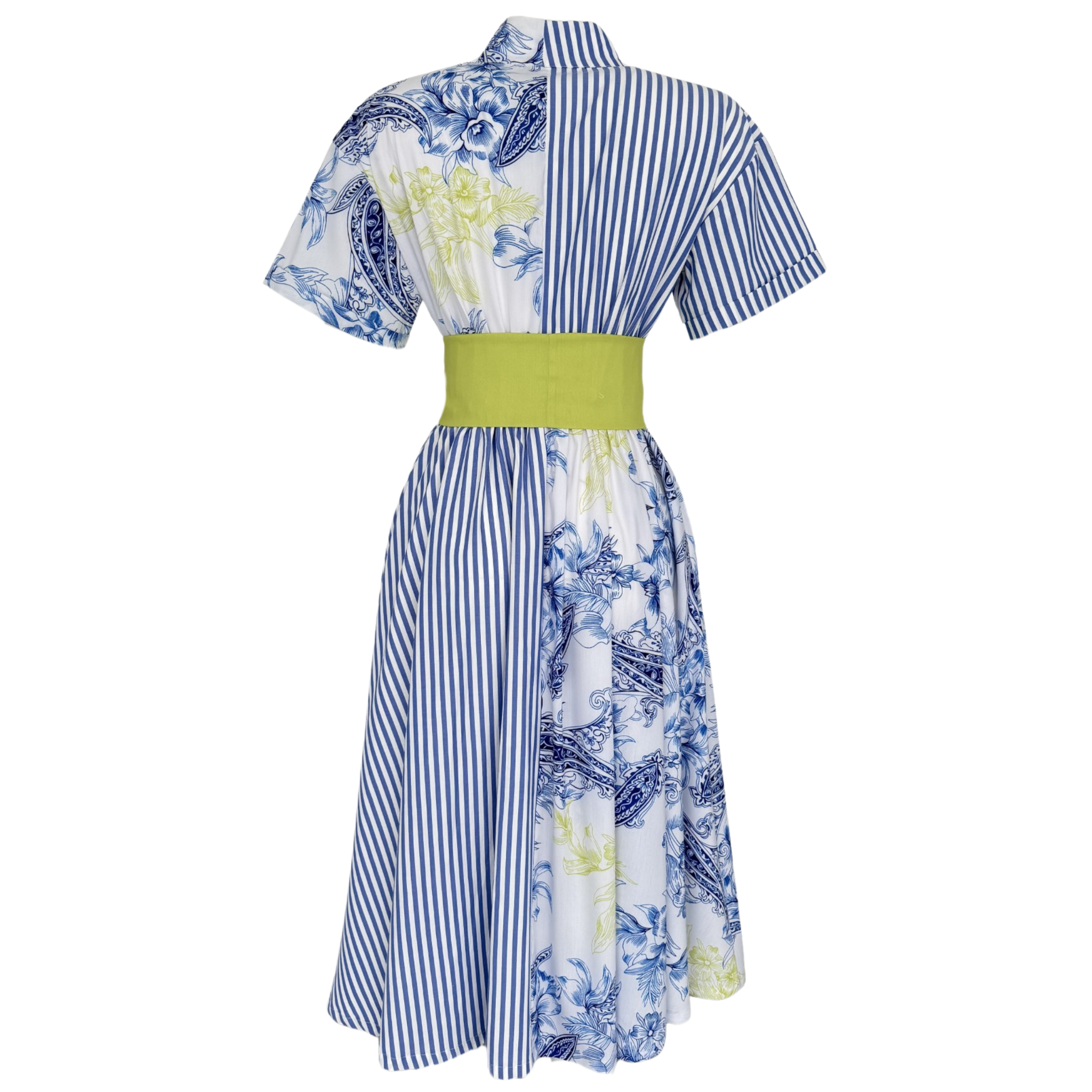 GREEN SASHED COTTON DRESS