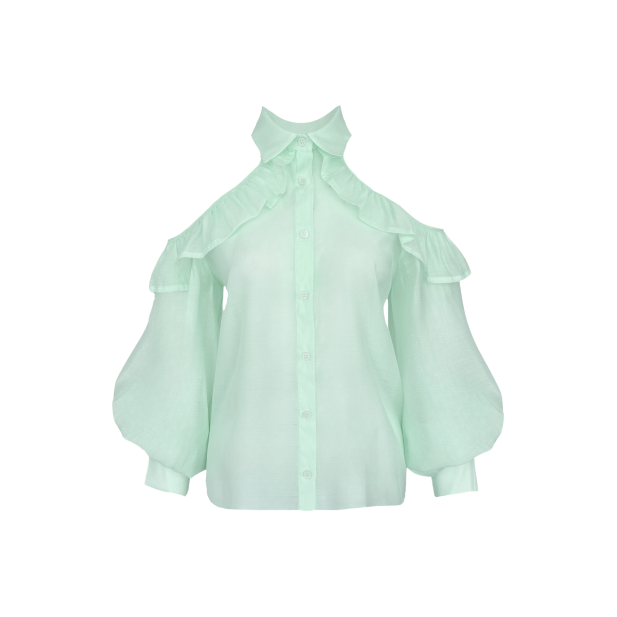 OFF-SHOULDER SHEER SHIRT MINT
