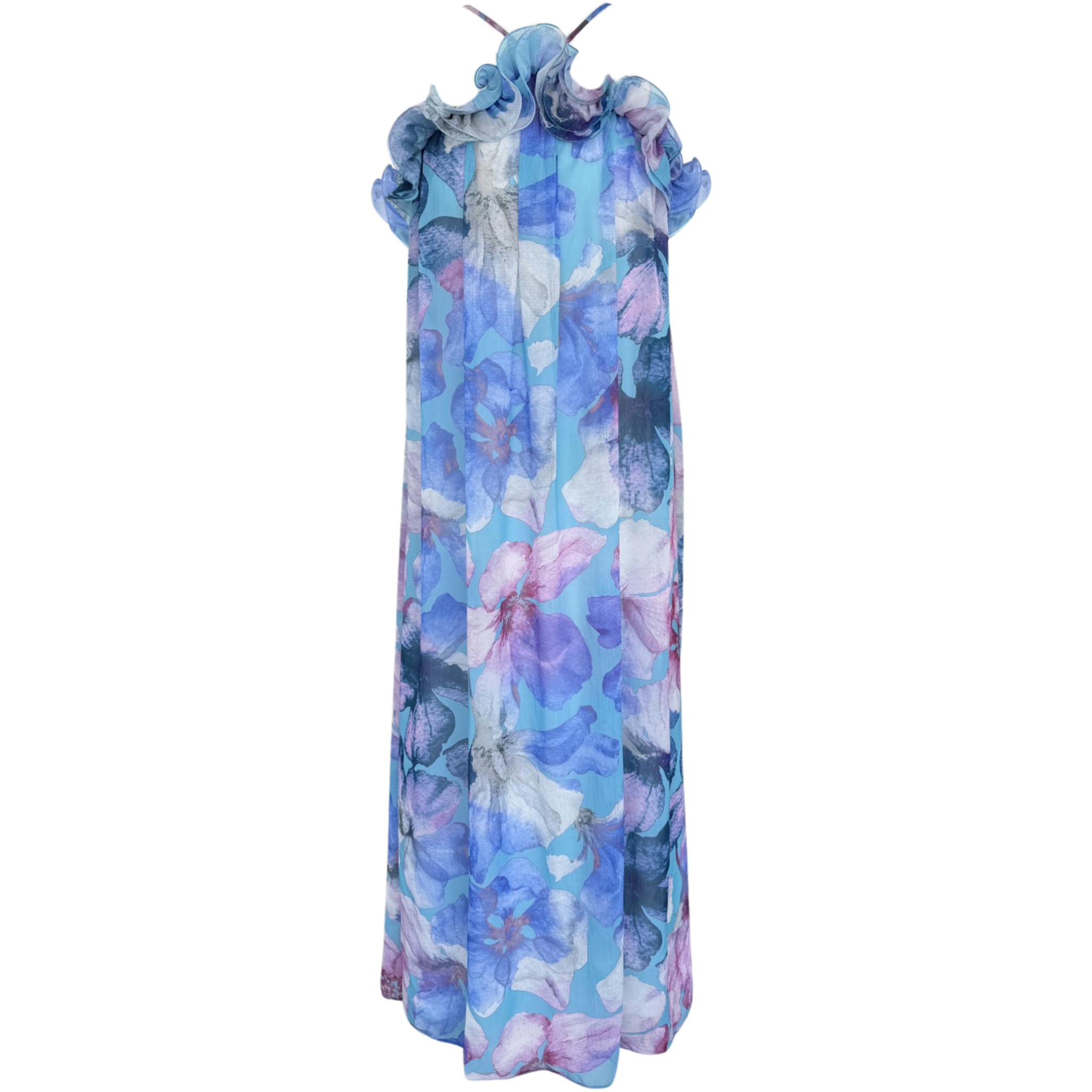 FLORAL PRINT RUFFLE DETAILED CHIFFON DRESS