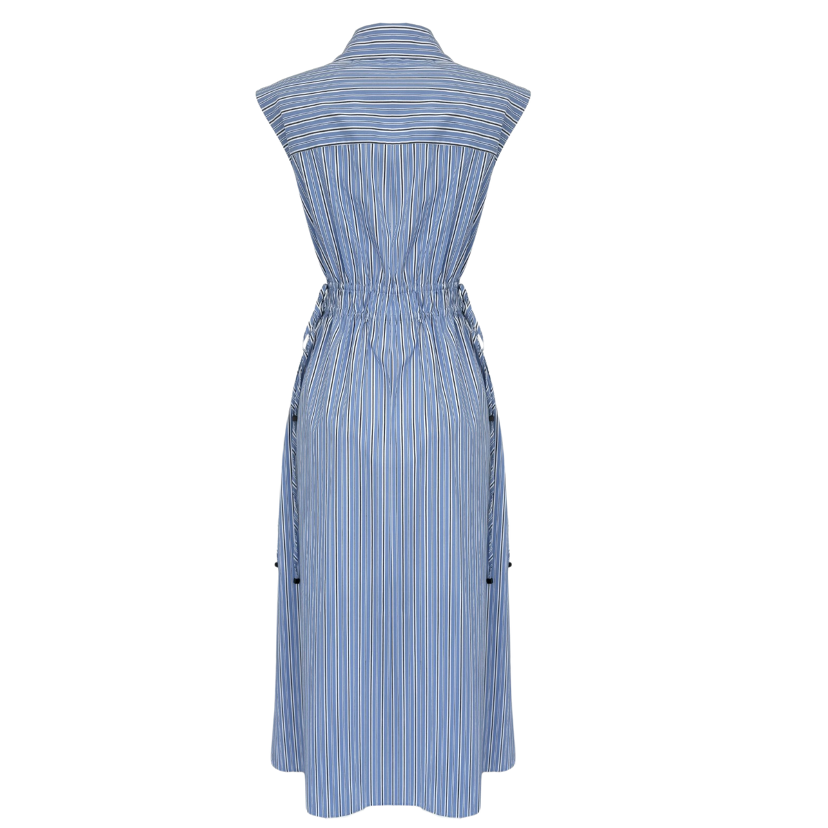 AT THE WAIST ADJUSTABLE BLUE STRIPED SLEEVELESS DRESS