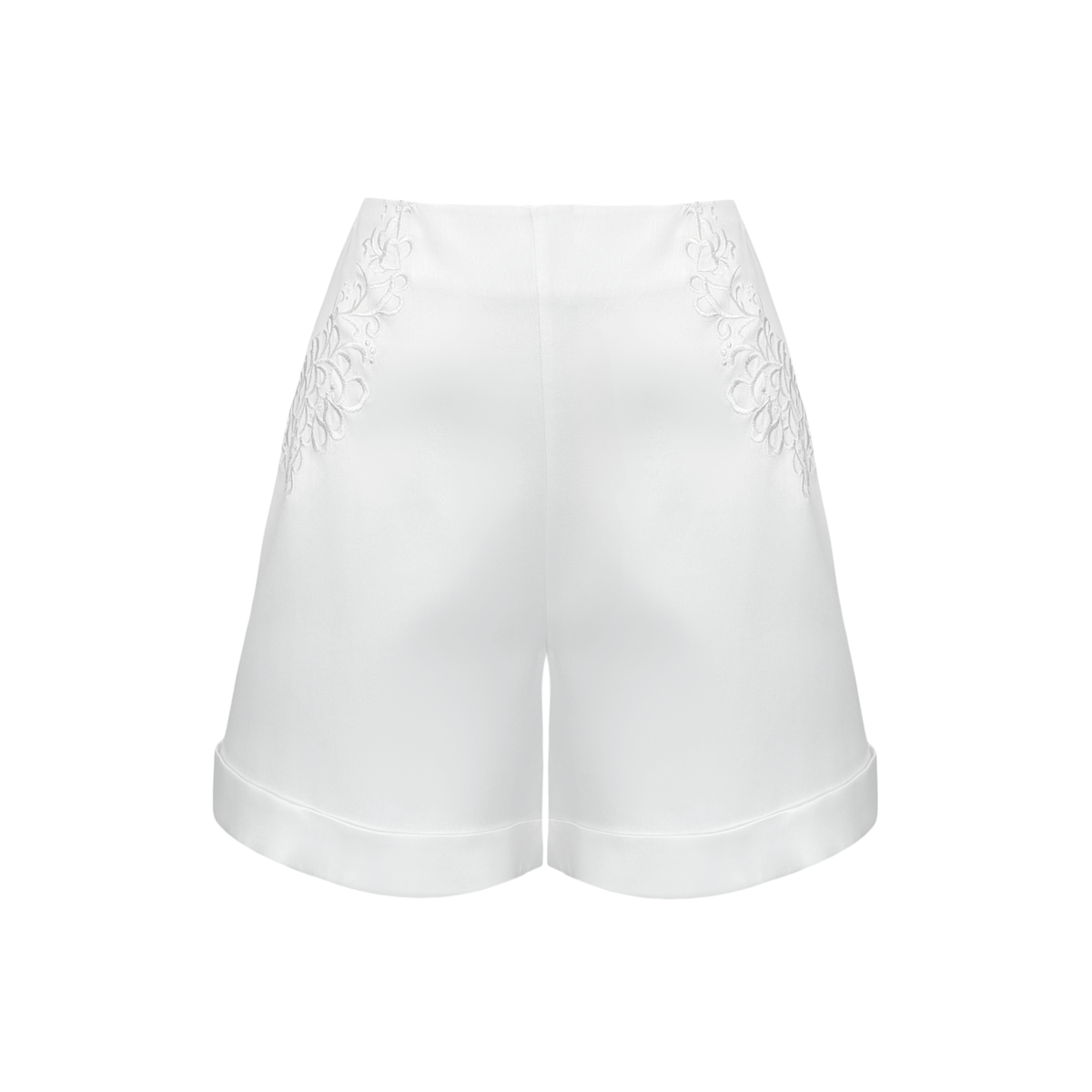 SHERRI EMBROIDERY DETAILED COTTON SATIN SHORTS