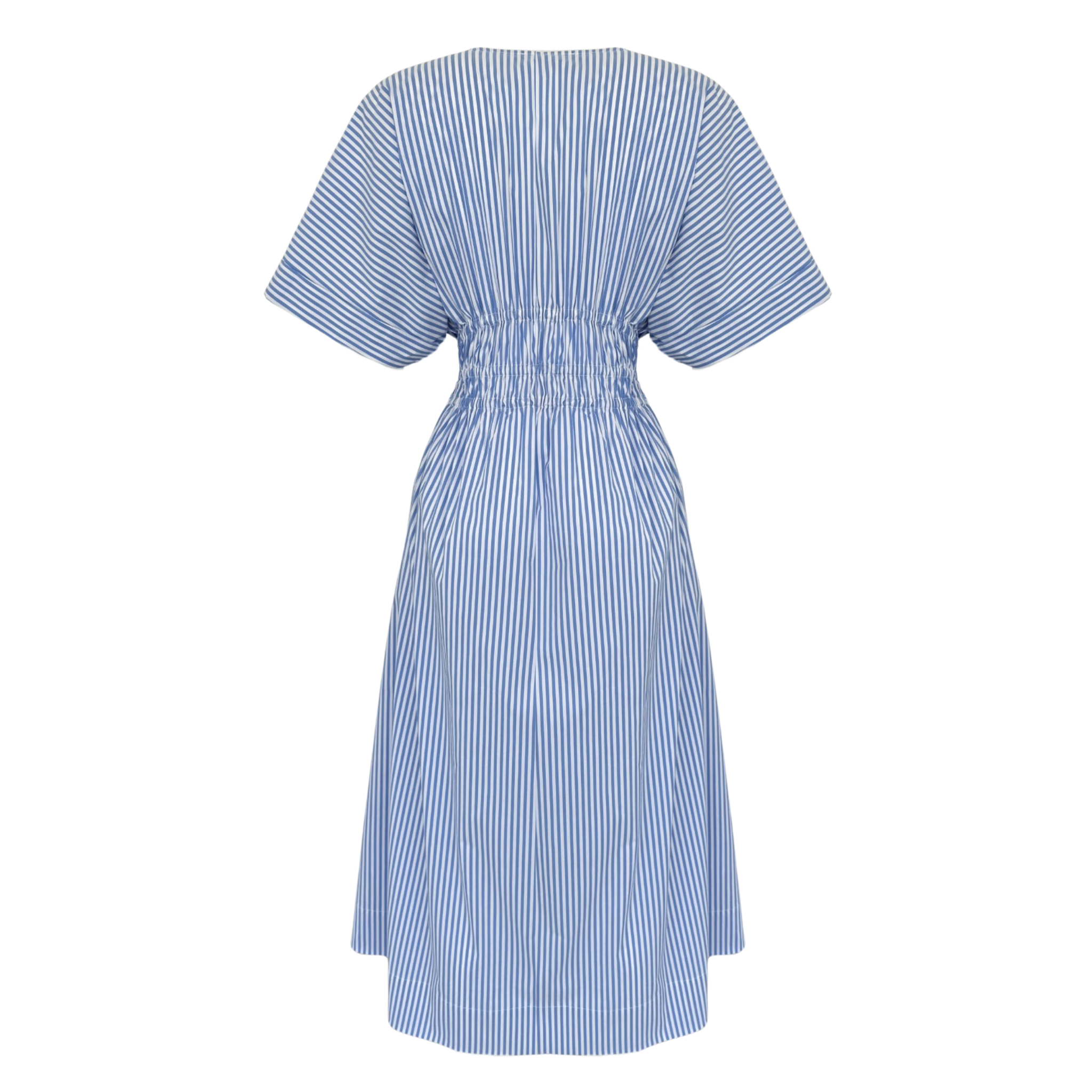 WRAP NECK ELASTICATED WAIST STRIPE DETAIL DRESS