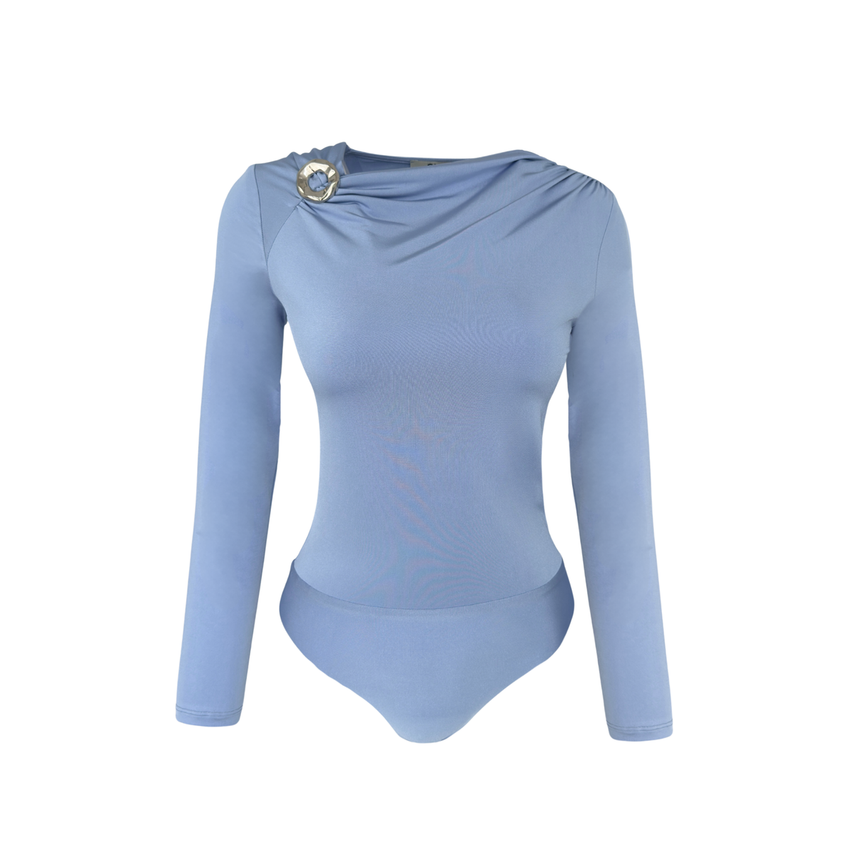 DRAPED BROOCH DETAIL BODYSUIT BLUE