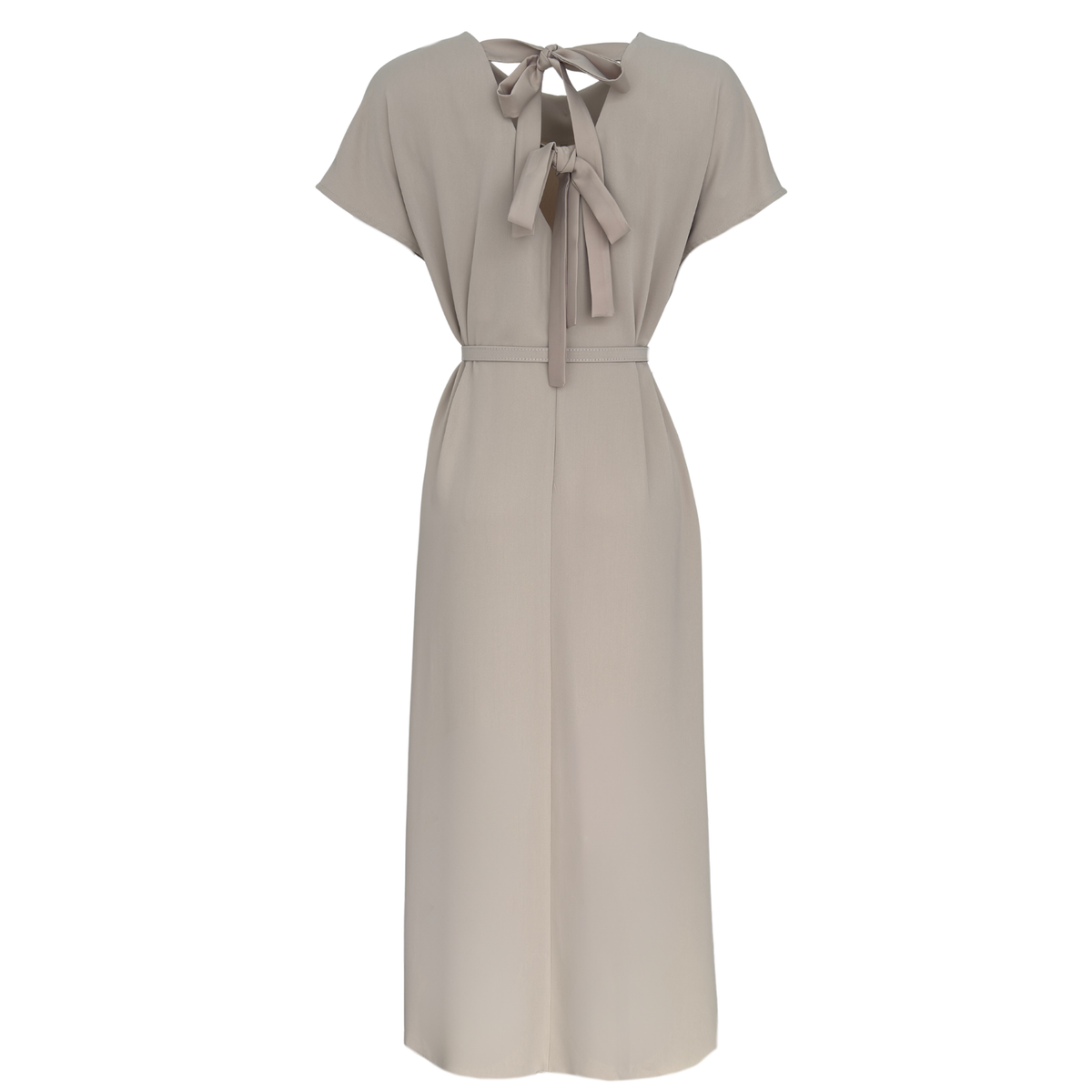 TIE-FASTENING MAXI BACK LENGTH BELTED DRESS STONE