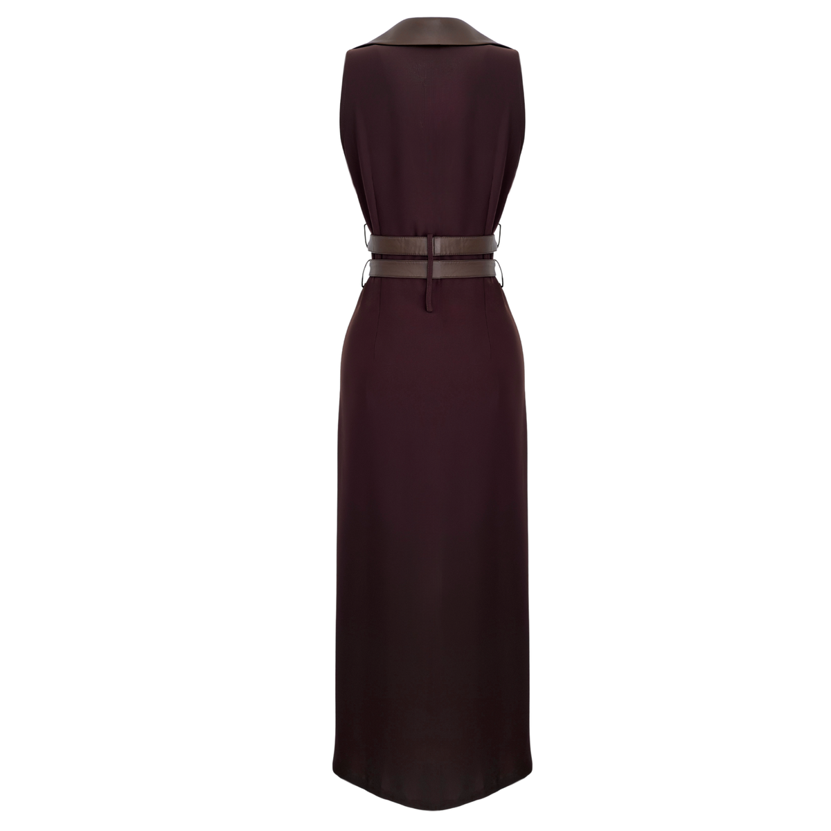 LEATHER BELT DETAIL ZIPPED MAXI DRESS BROWN