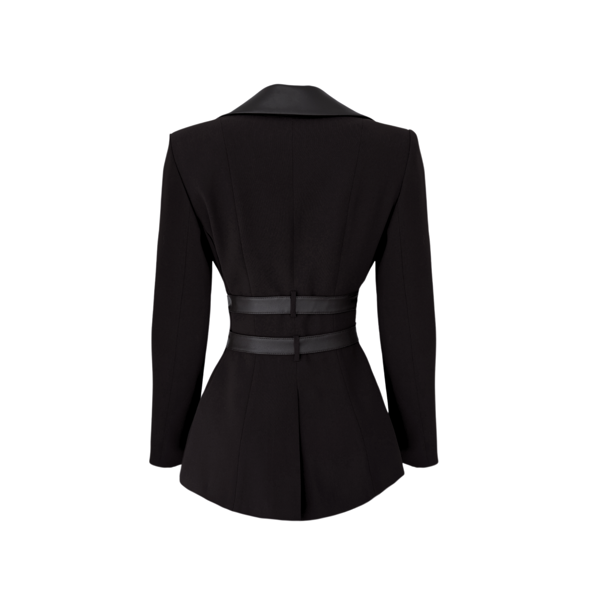 LEATHER COLLAR AND BELTED JACKET BLACK