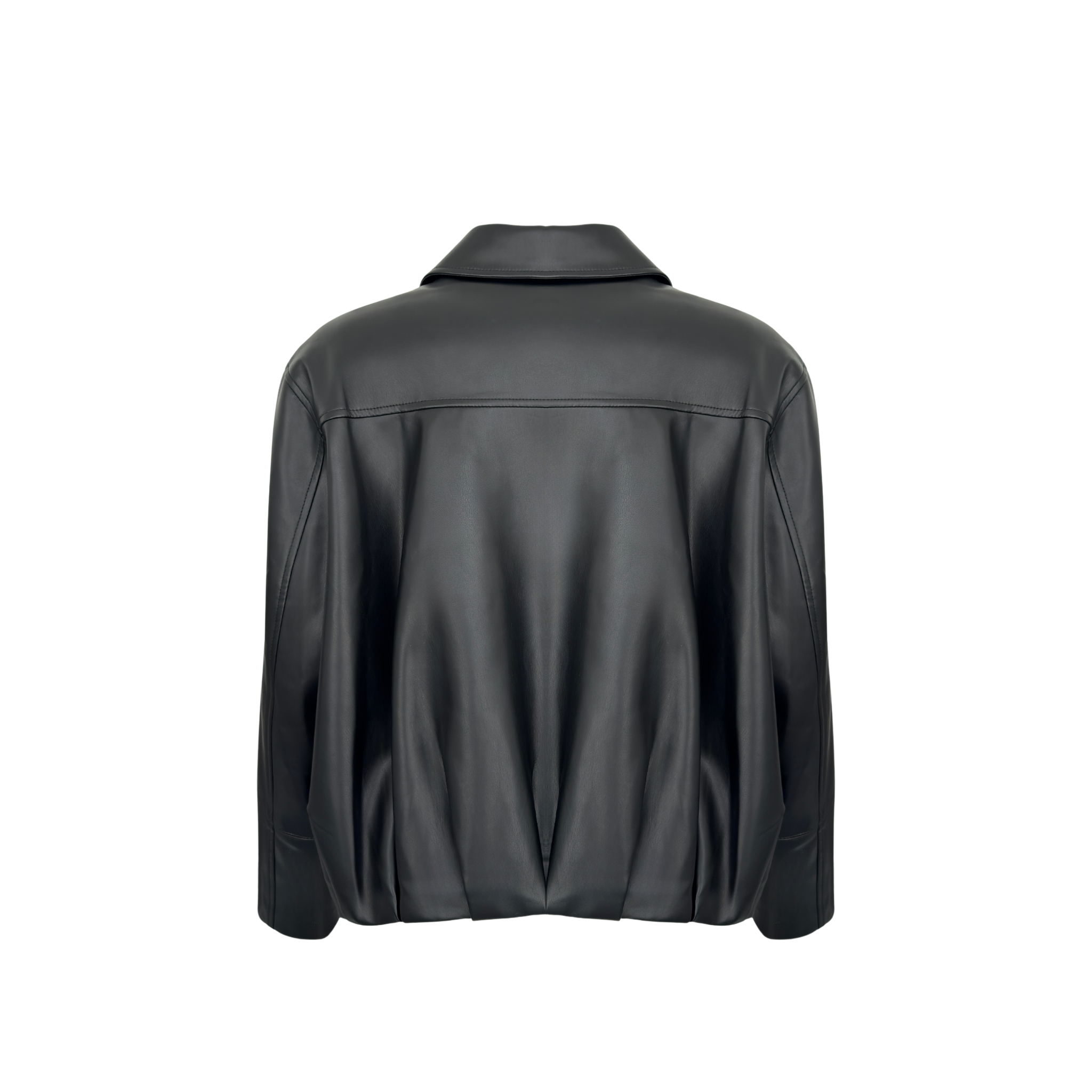 جاكيت بومبر أوفرسايز من الجلد الصناعي - أسود