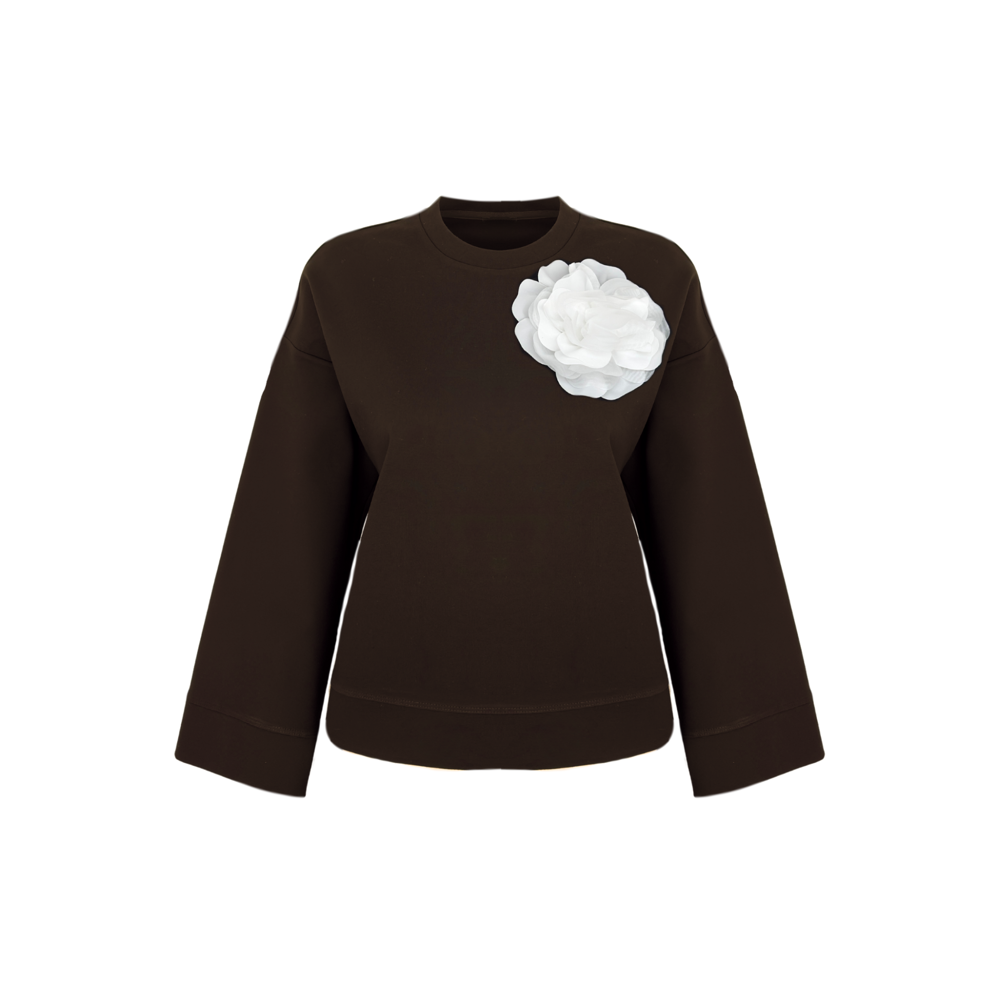 DETACHABLE ROSE DETAILED SWEATSHIRT BROWN