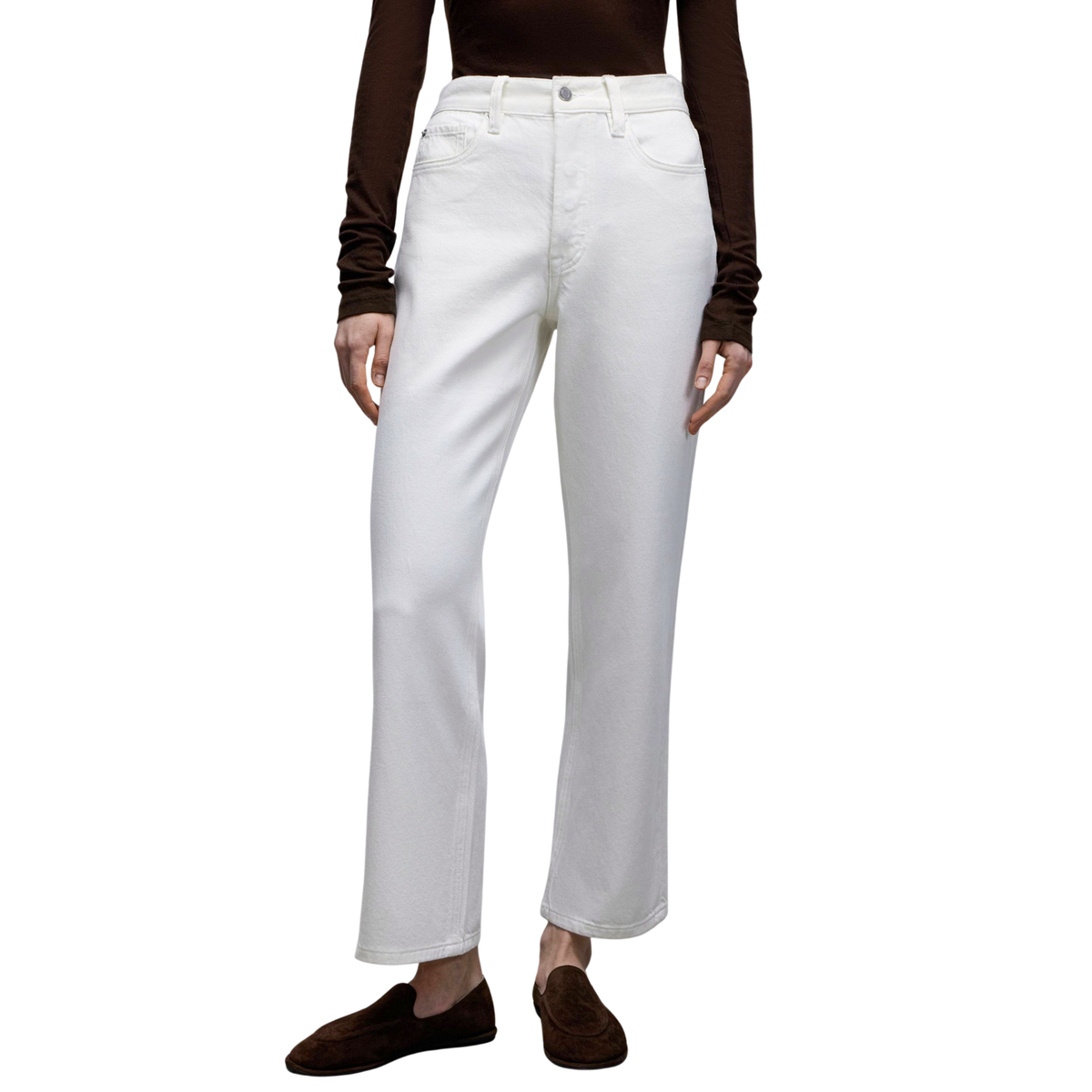 STRAIGHT FIT HIGH WAIST DENIM TROUSERS WHITE