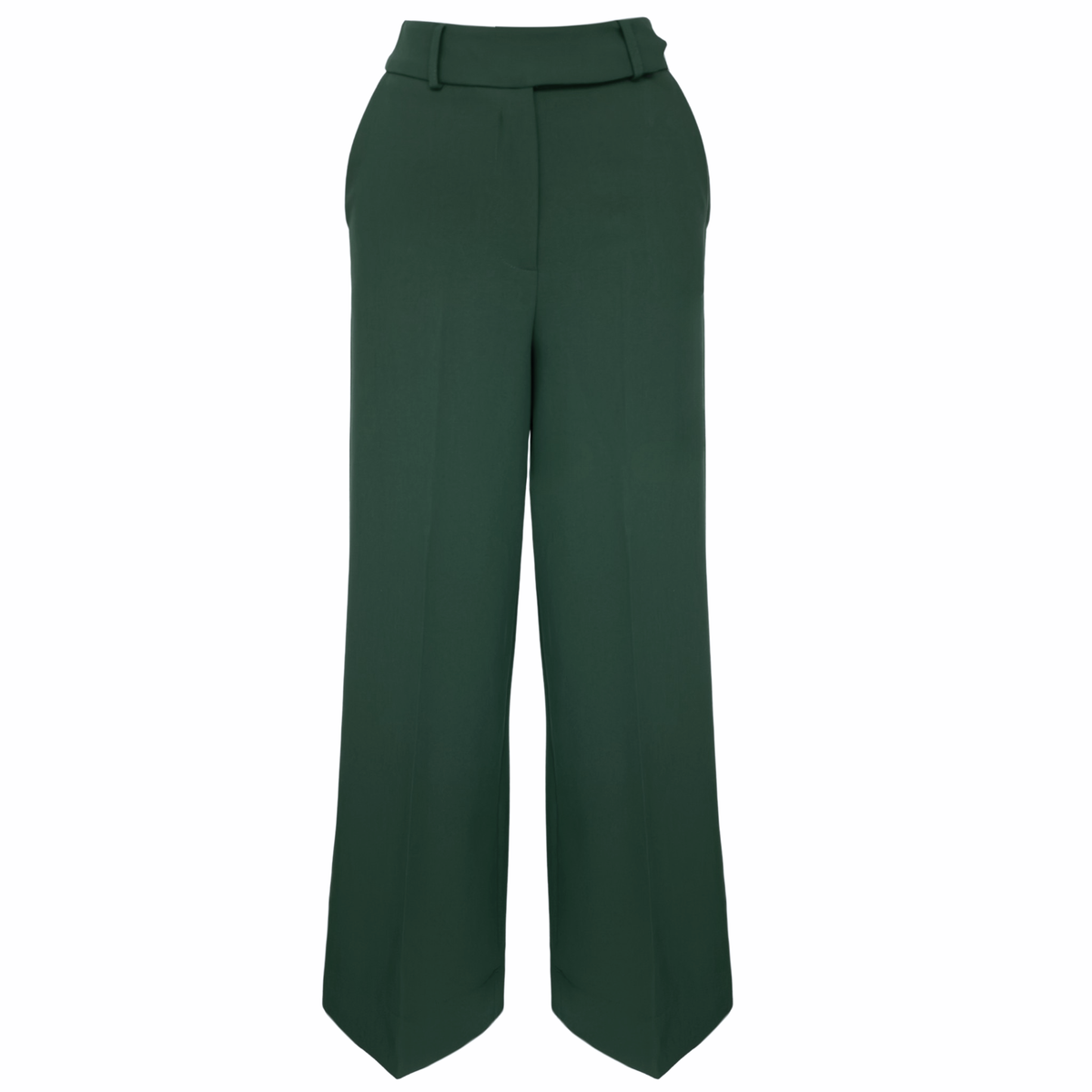 ELASTICATED WAIST WIDE LEG TROUSERS GREEN
