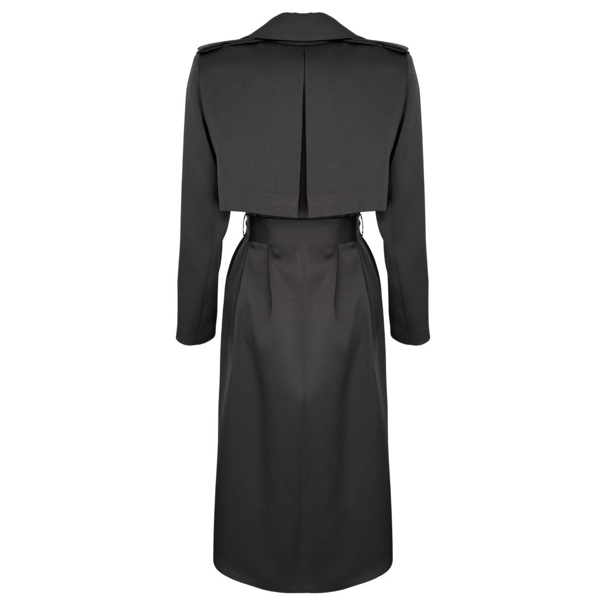 BELTED WAIST COTTON SATIN TRENCH COAT BLACK