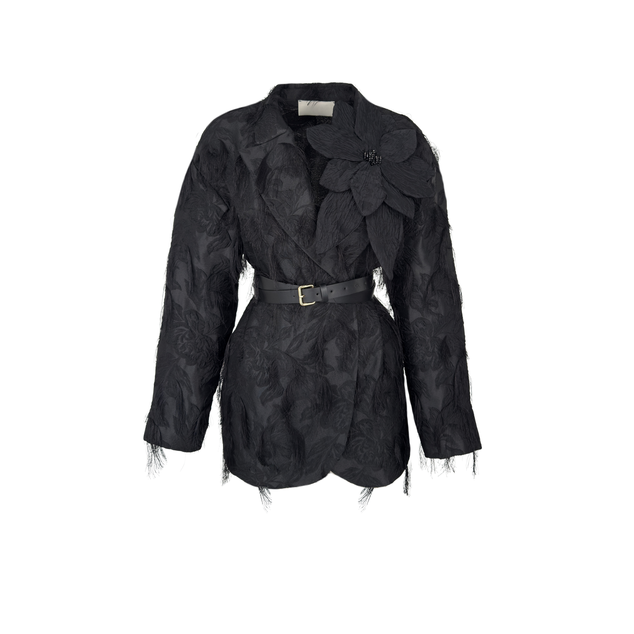 طقم بتفاصيل حزام وشرابة للخصر أسود