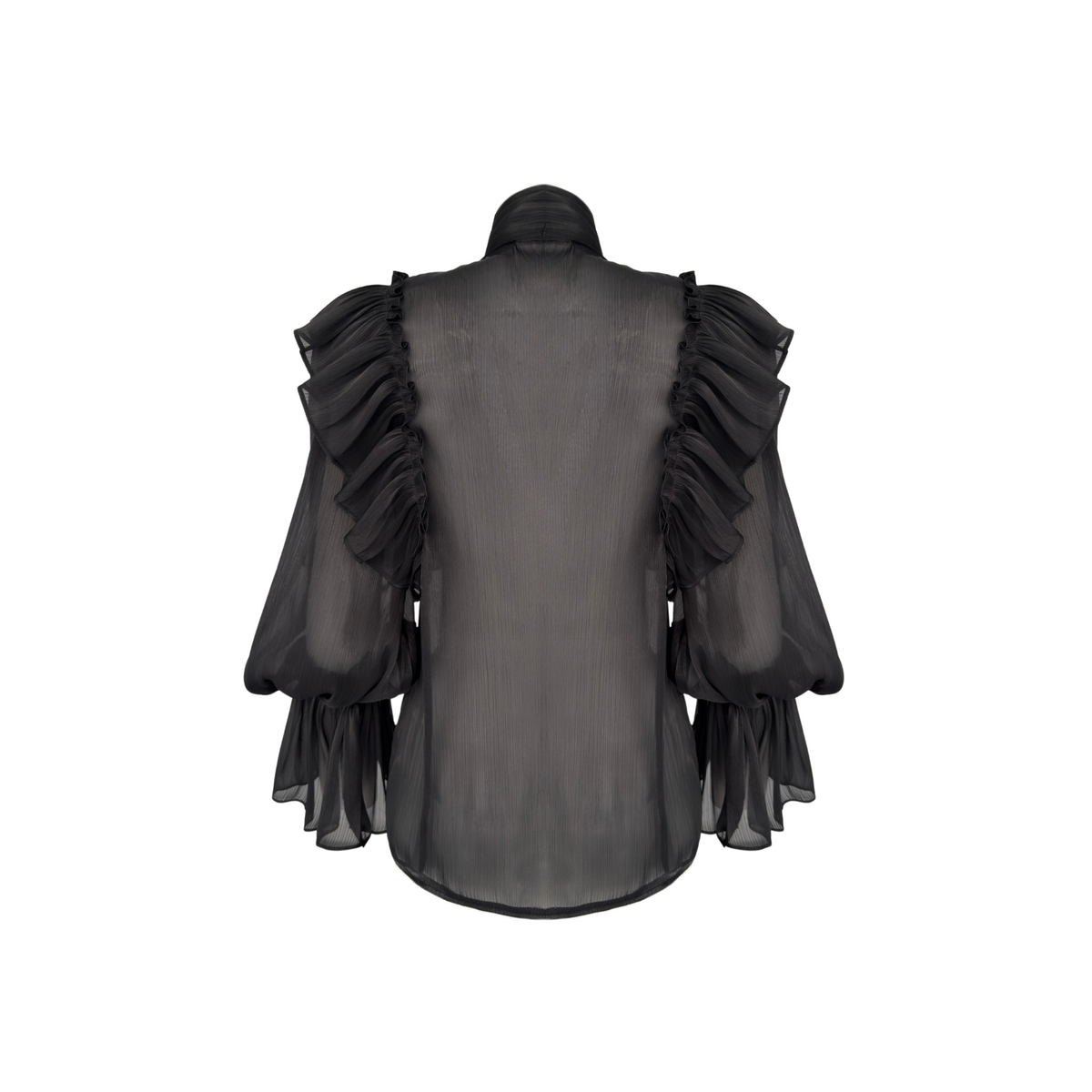 AT THE NECK TIE DETAIL RUFFLED BLOUSE BLACK