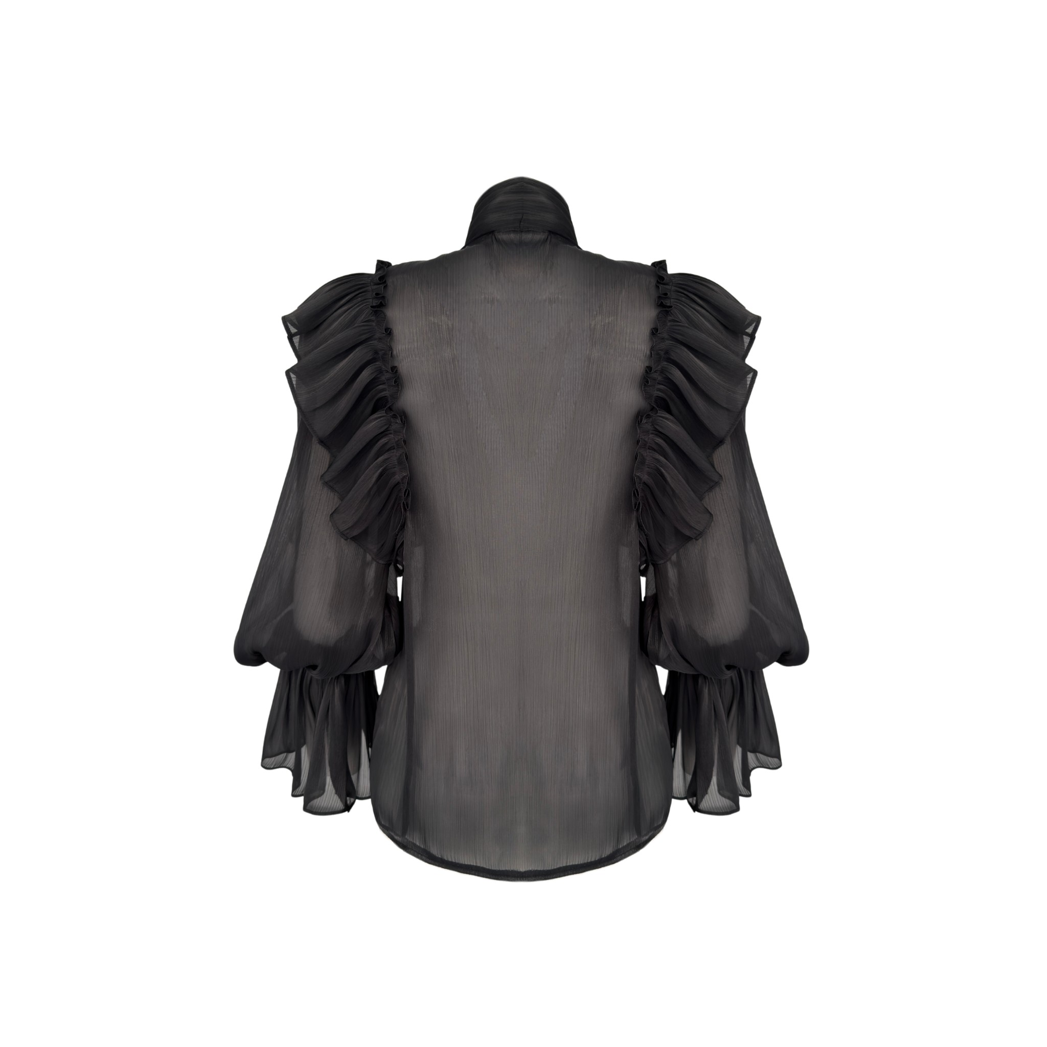 AT THE NECK TIE DETAIL RUFFLED BLOUSE BLACK