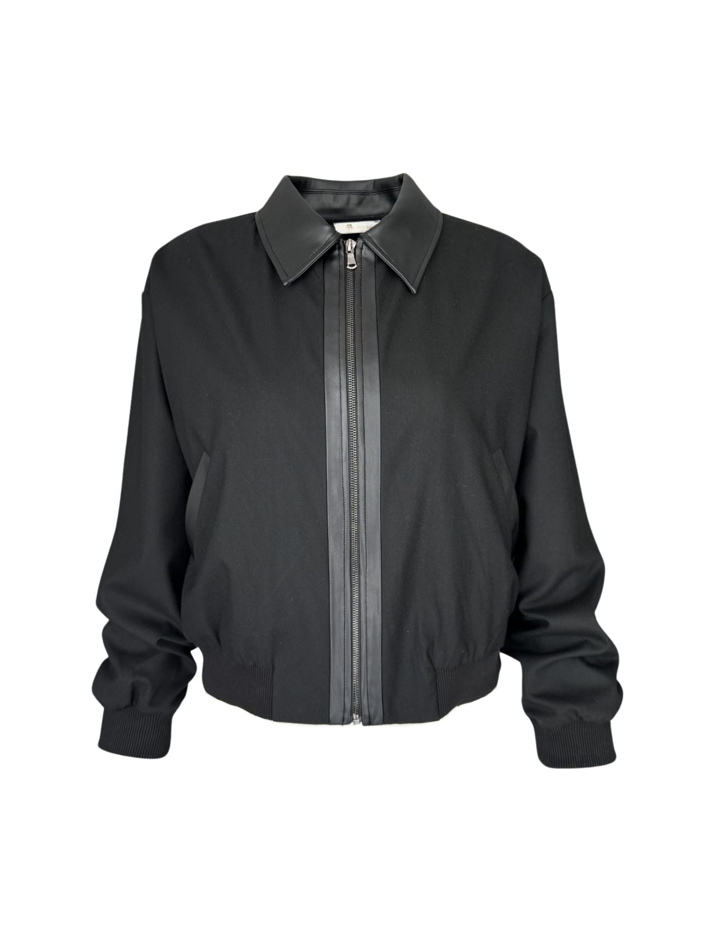LEATHER-TRIMMED ZIPPED JACKET BLACK
