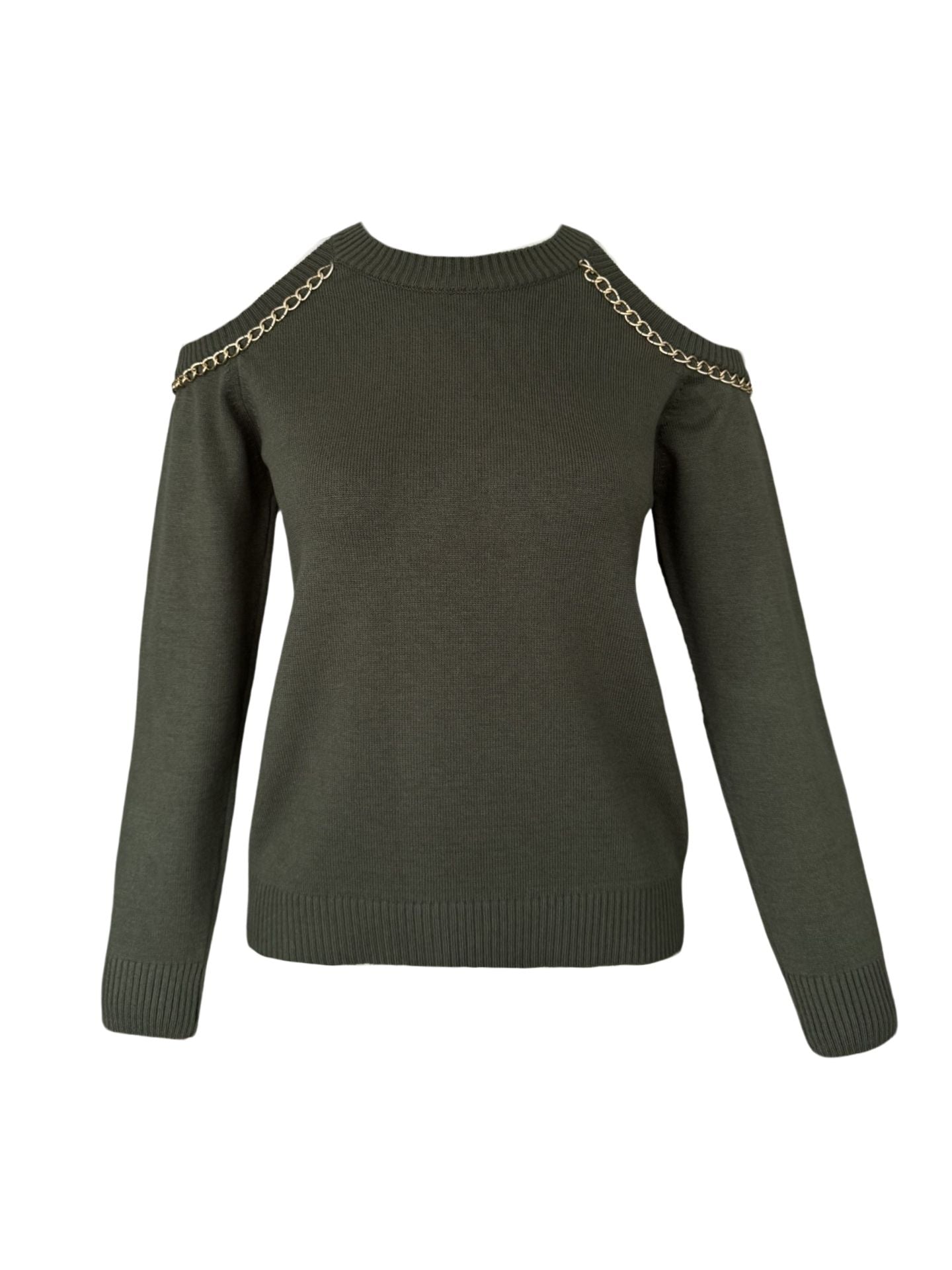 OFF-SHOULDER CHAIN DETAIL KNIT KHAKI