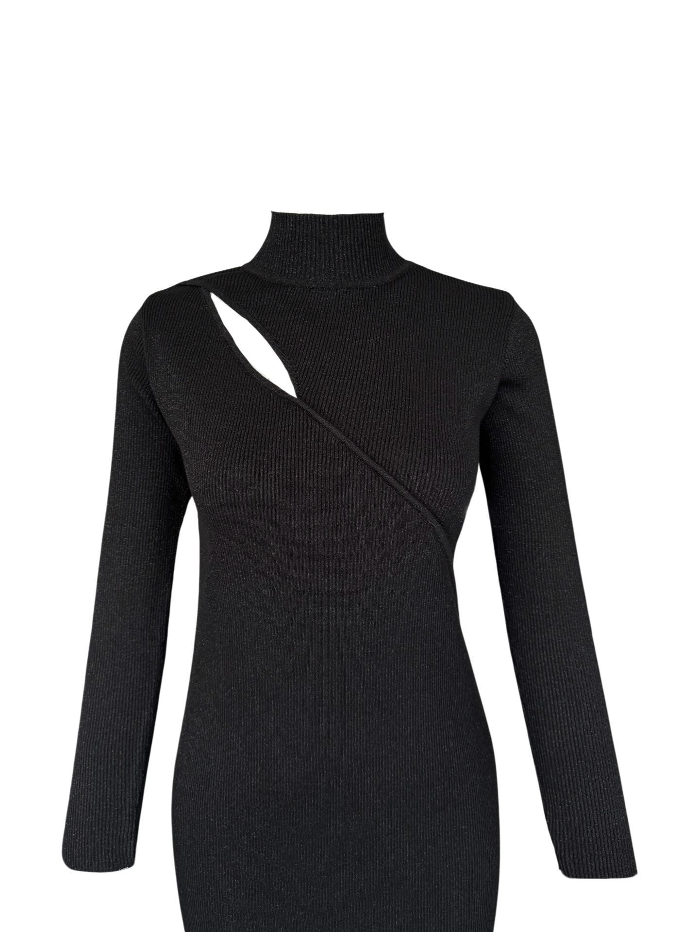 NECKLINE DETAIL GLITTERY KNIT DRESS