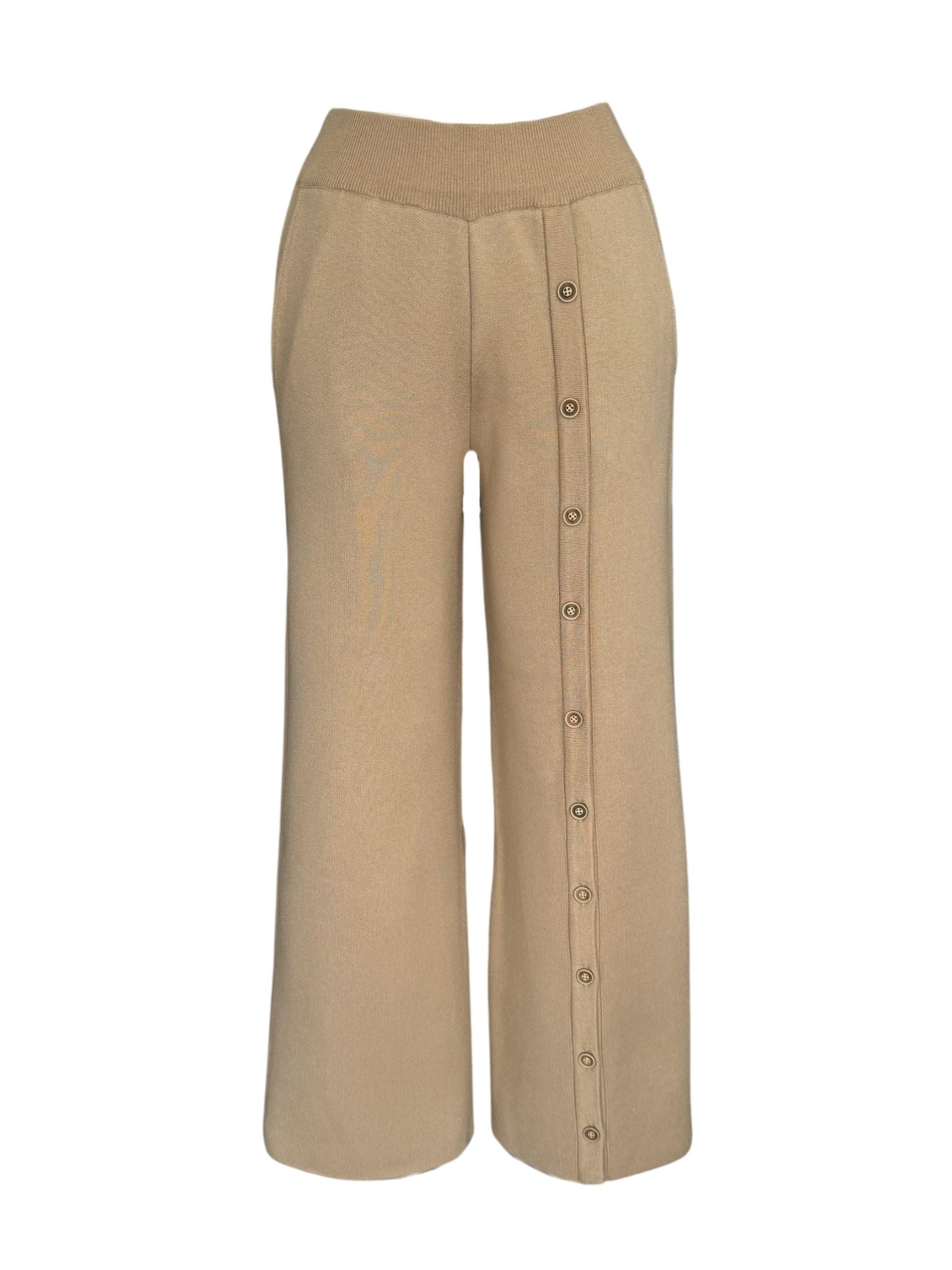 LESLY BUTTON DETAIL KNIT TROUSERS CAMEL