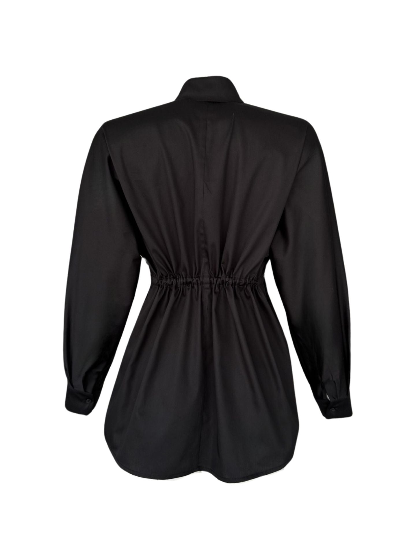 GATHERED POCKET WAIST DETAIL SHIRT BLACK