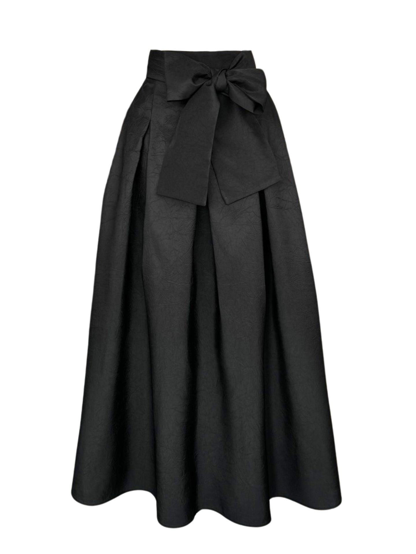 BELTED WAIST PLEAT DETAIL SKIRT BLACK
