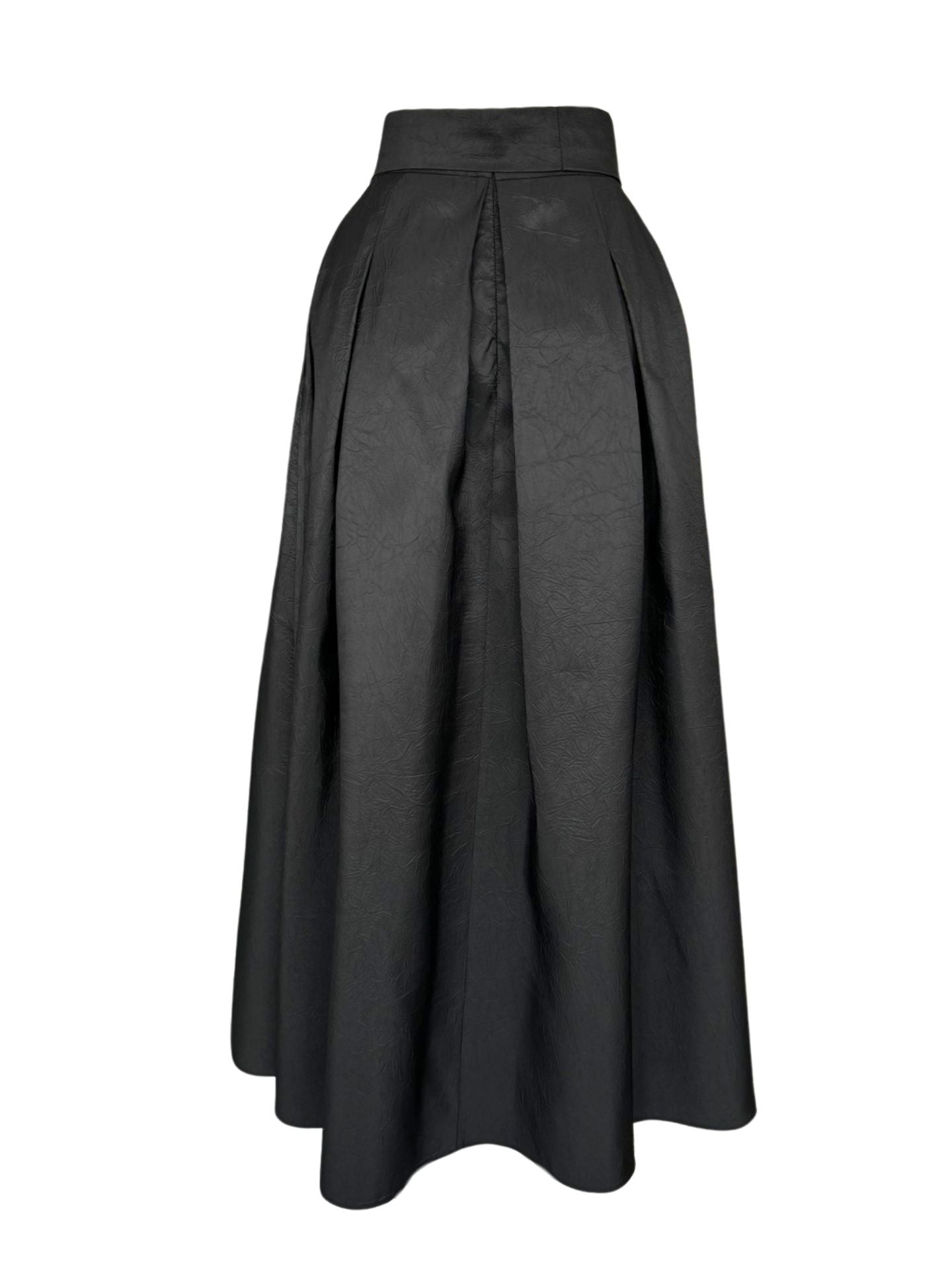BELTED WAIST PLEAT DETAIL SKIRT BLACK