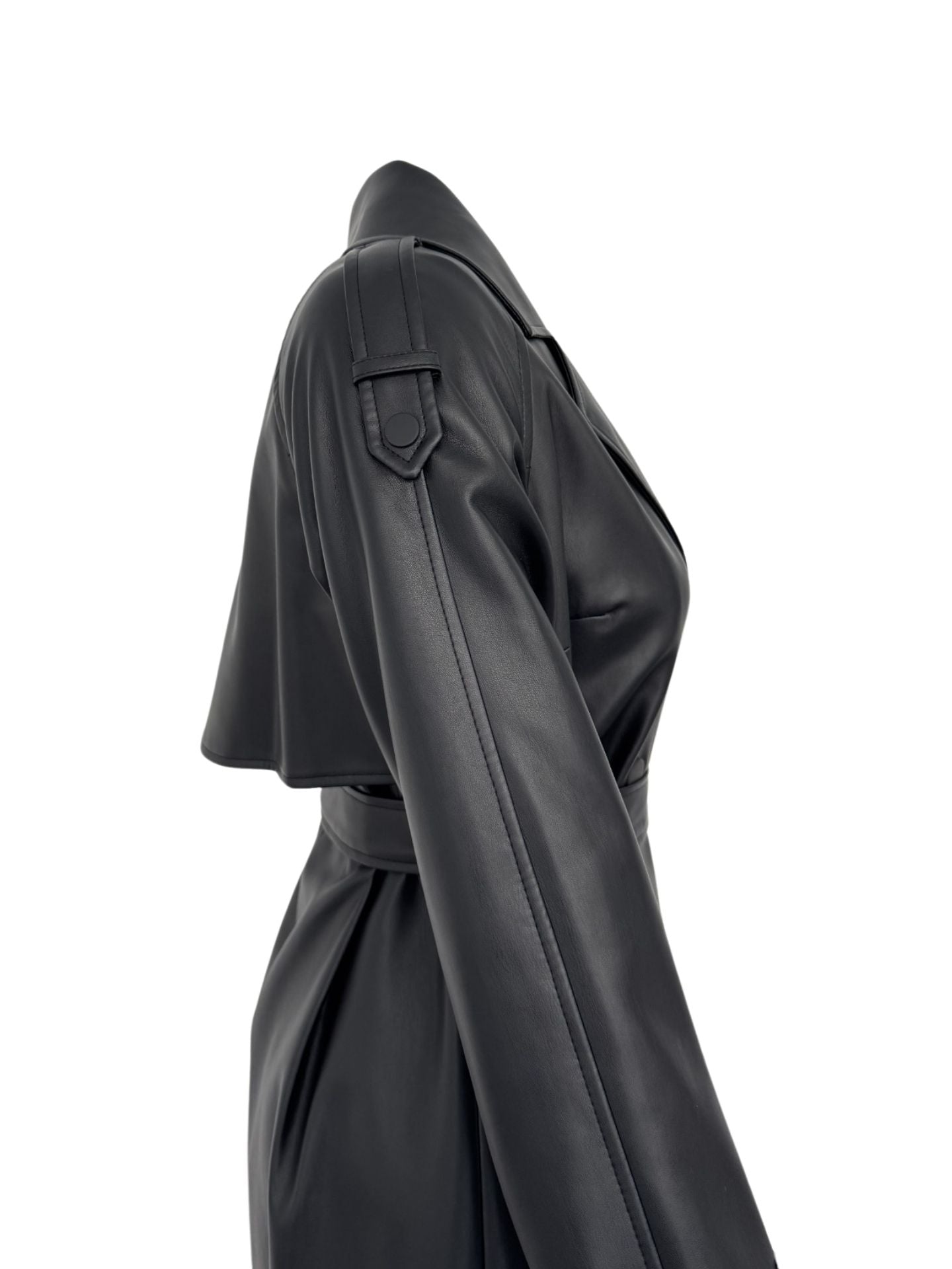 BELTED WAIST FAUX LEATHER TRENCH COAT