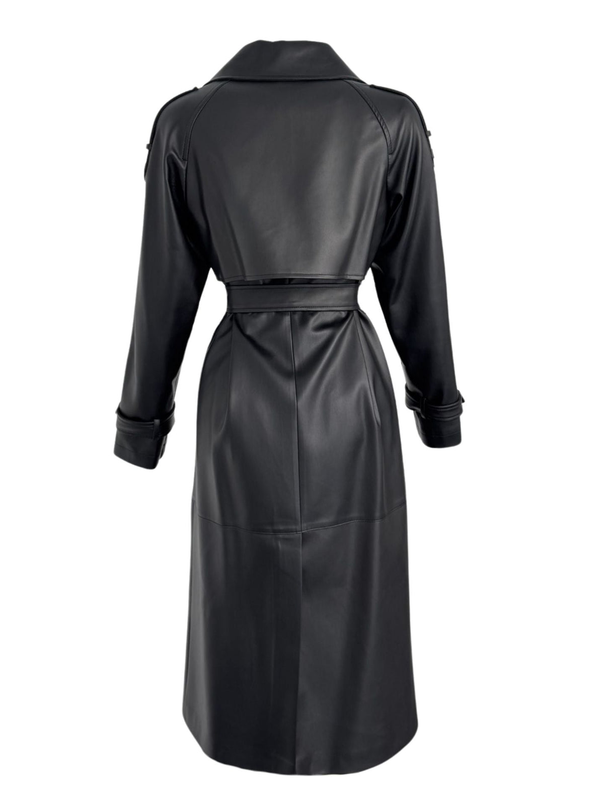 BELTED WAIST FAUX LEATHER TRENCH COAT