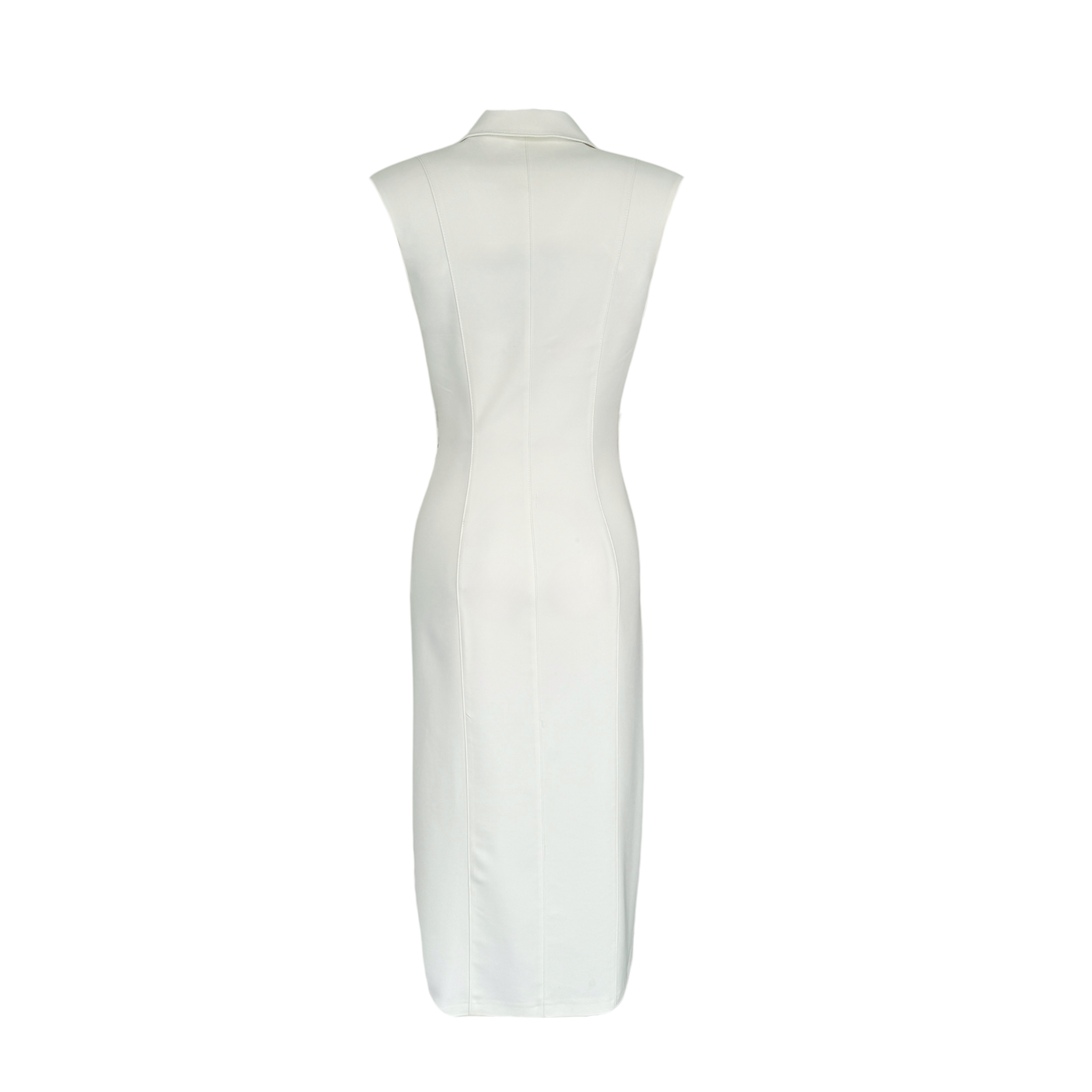 EMBELLISHED WAIST LYCRA-BLEND GABARDINE DRESS ECRU
