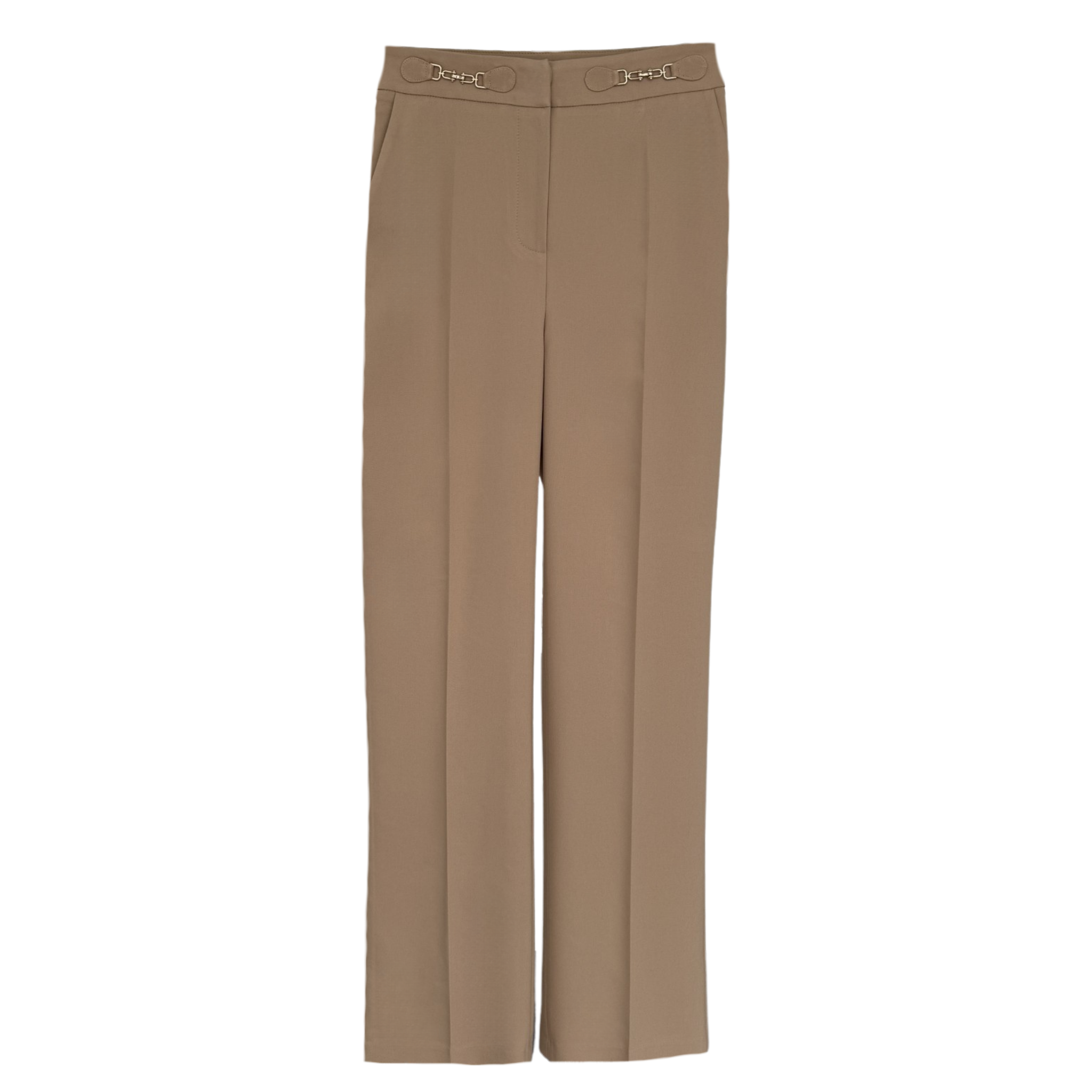 PLAIN CUT EMBELLISHED WAIST TROUSERS CAMEL