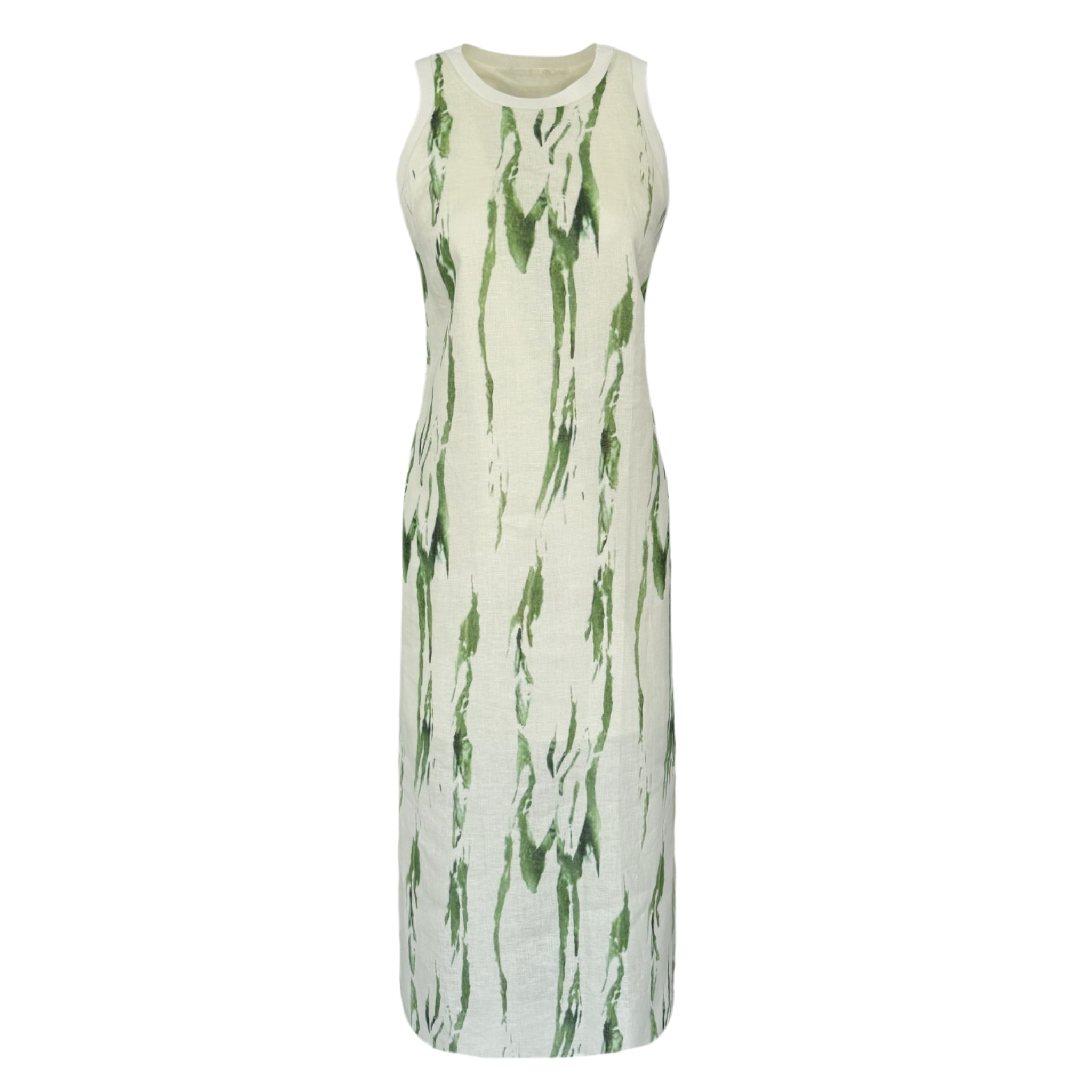 SIDES SLIT 100% LINEN DRESS GREEN