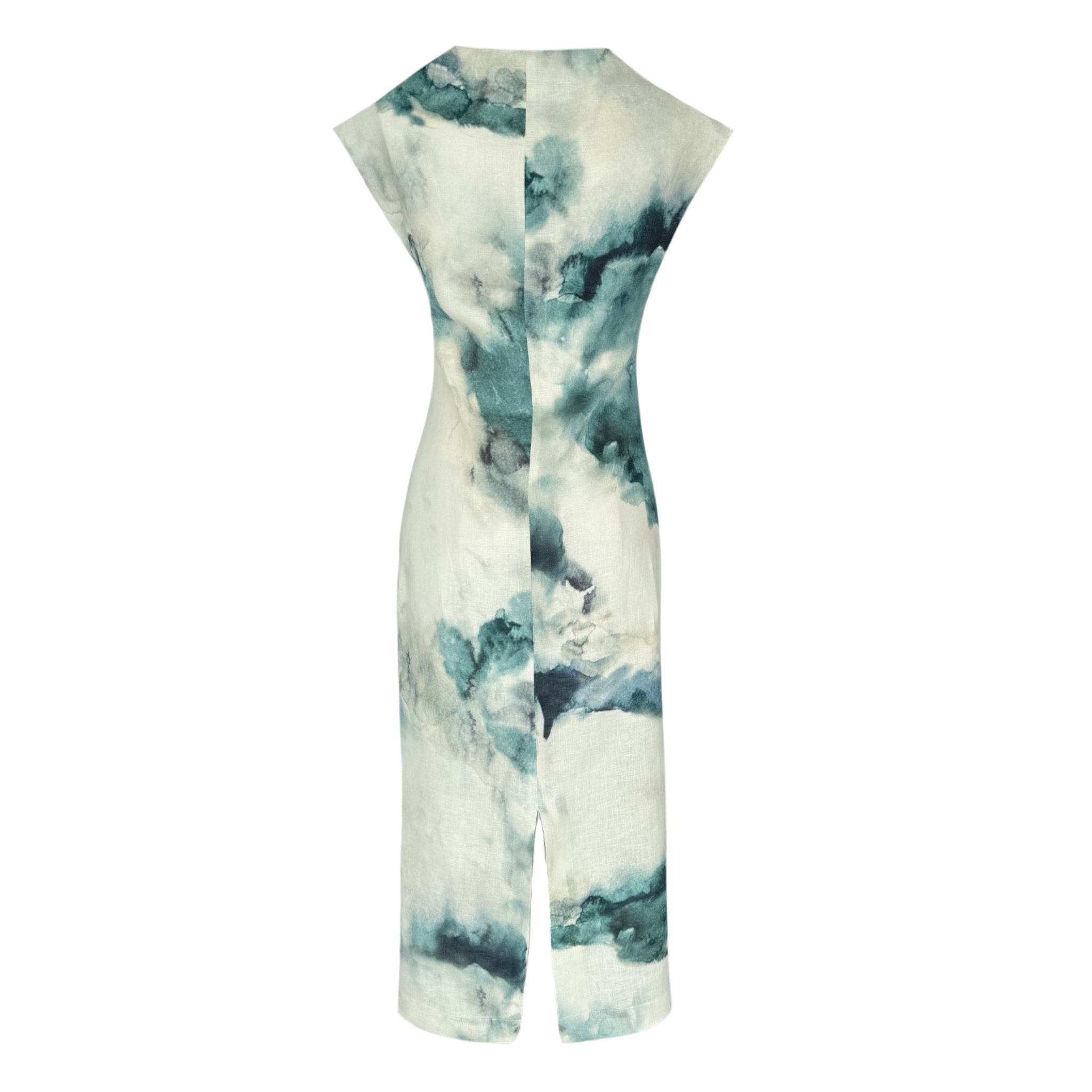 TIE-DYE PATTERN 100% LINEN DROP SHOULDER DRESS