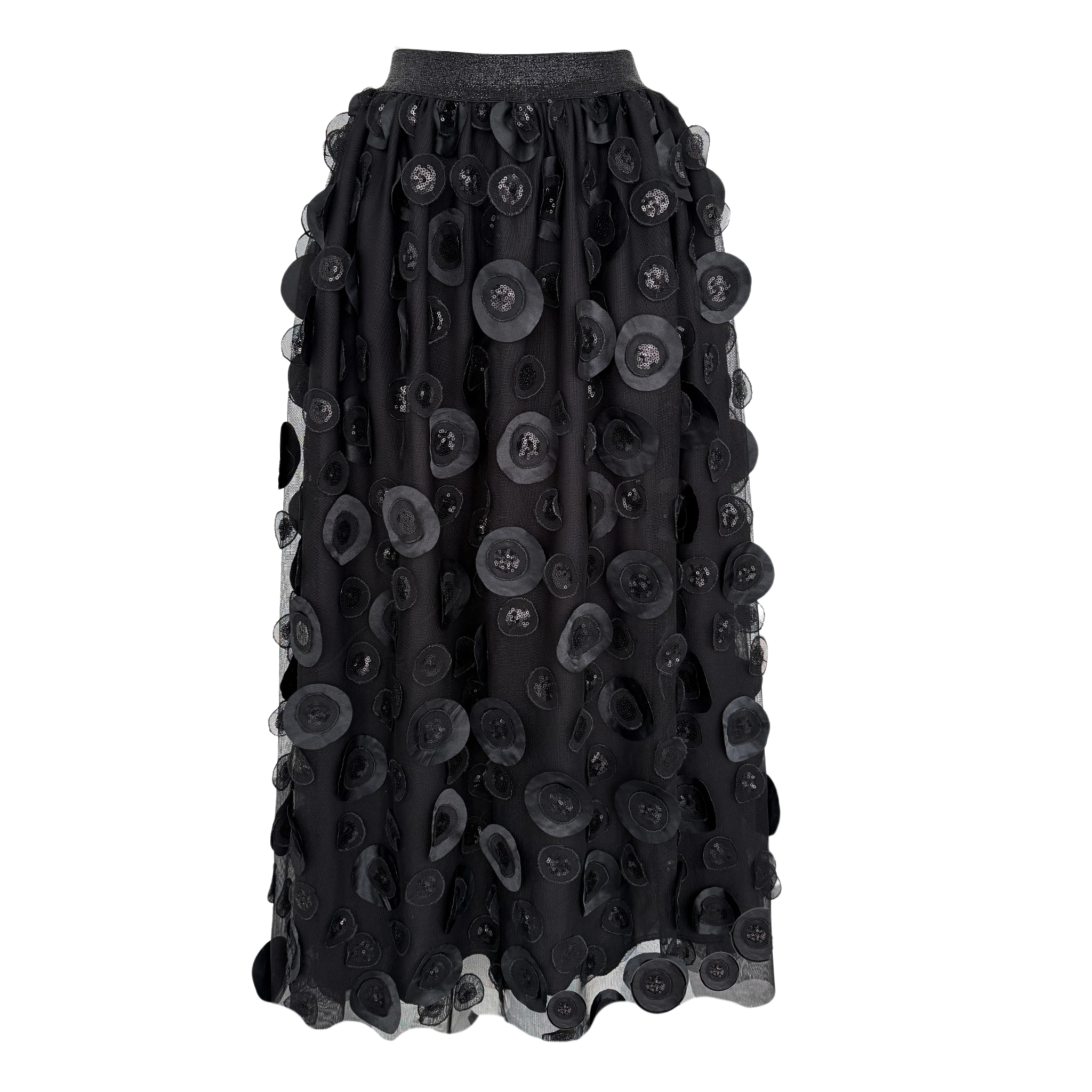 SEQUINED AND 3D APPLIQUÉD TULLE SKIRT BLACK