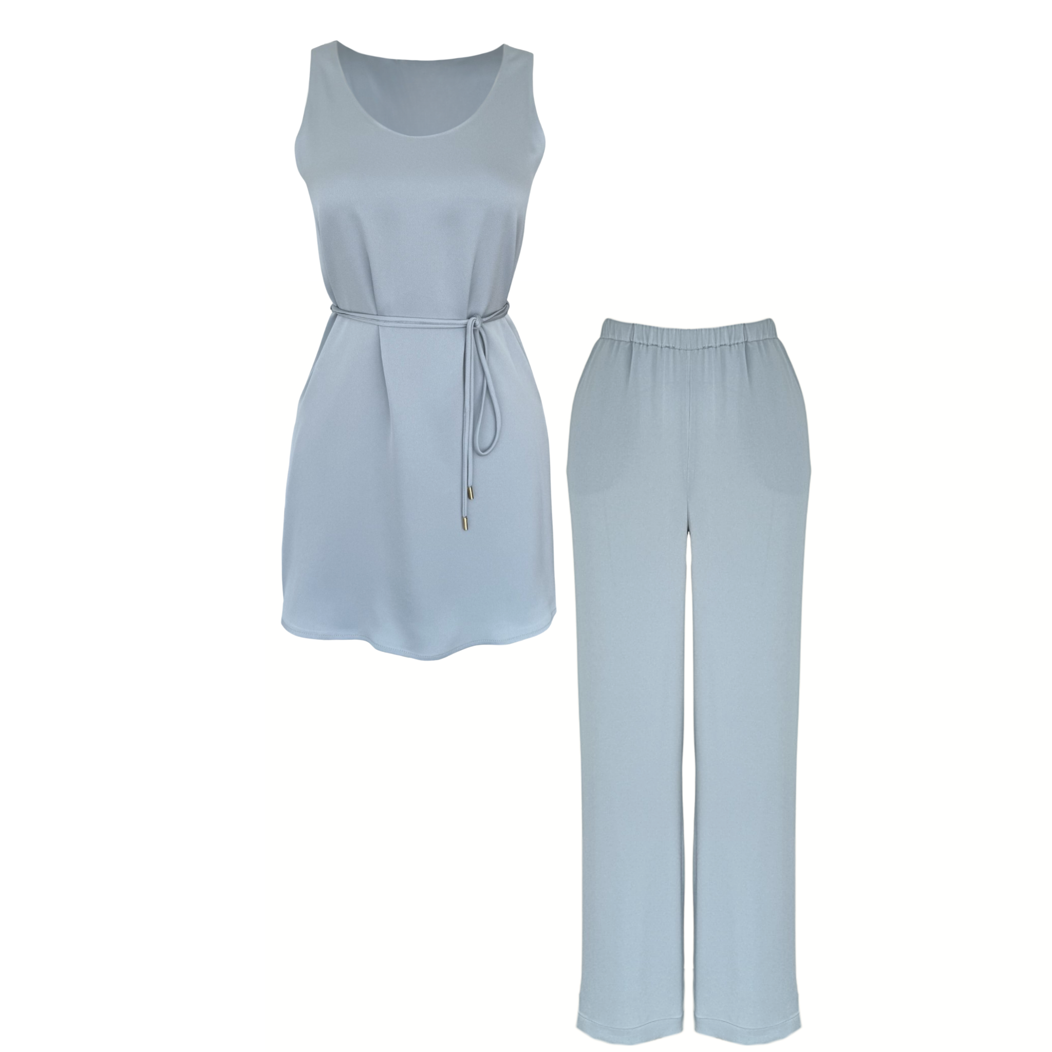 SLEEVELESS COTTON SATIN SET LIGHT BLUE