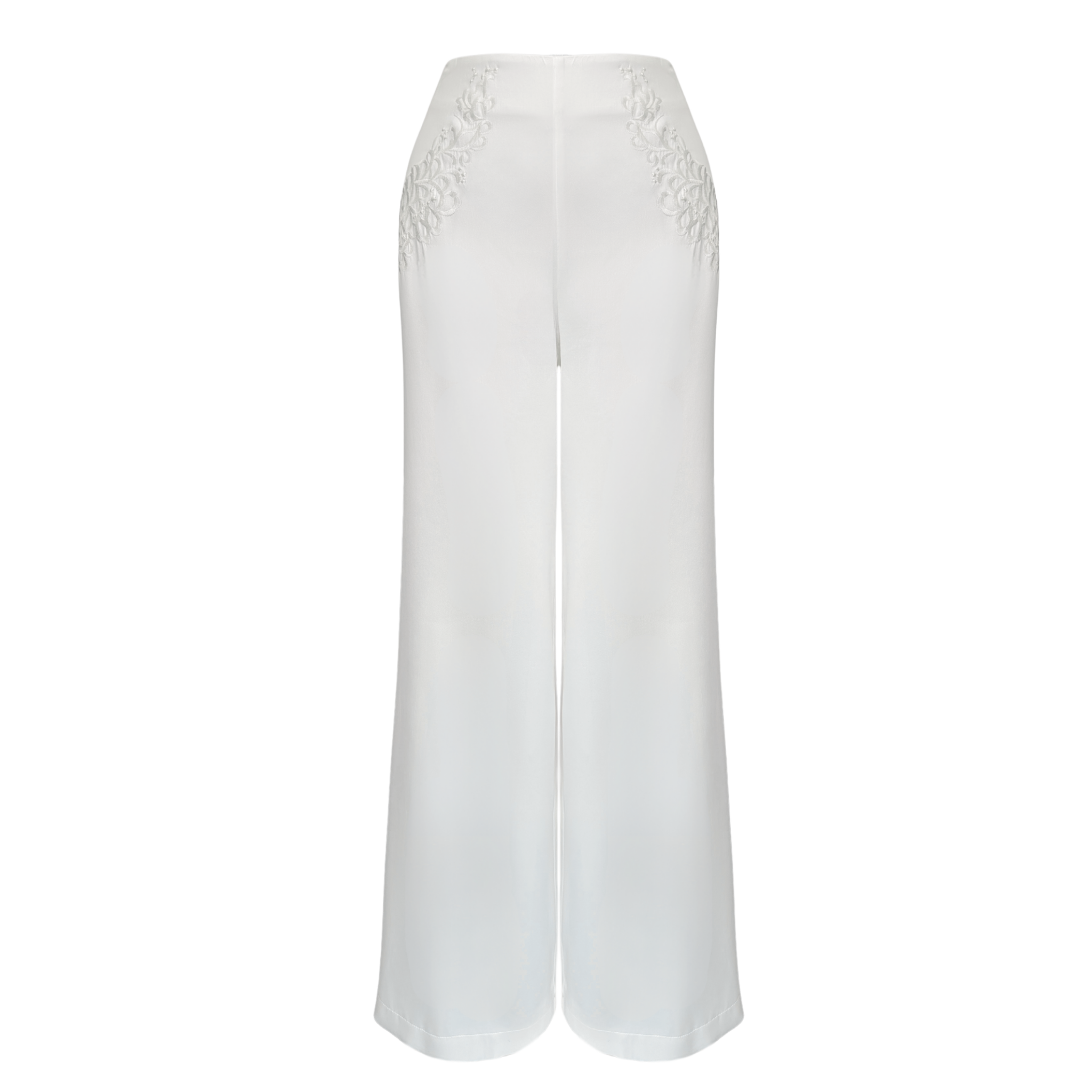 SHERRI EMBROIDERY DETAILED COTTON SATIN TROUSERS