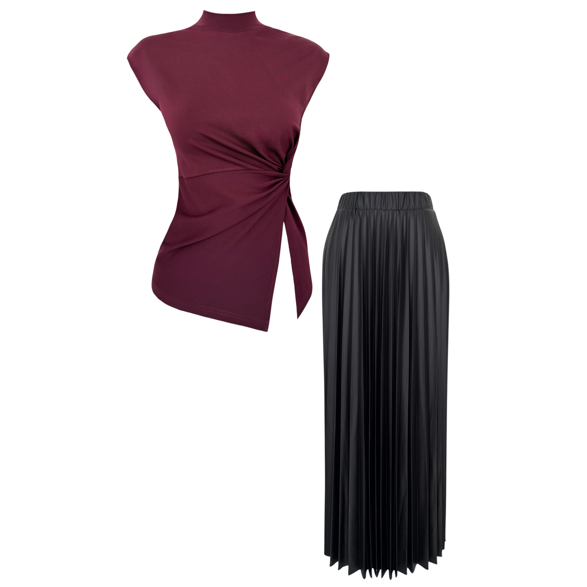 ASYMMETRIC BLOUSE AND PLEATED SKIRT SET