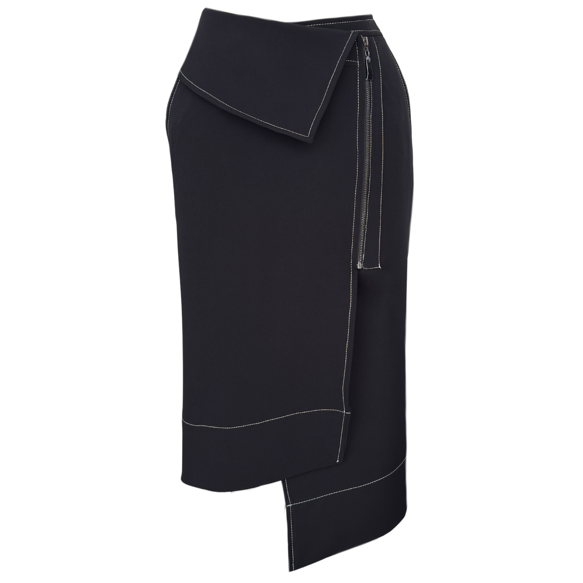 CONTRAST STITCHED ASYMMETRIC CUT MIDI LENGTH SKIRT