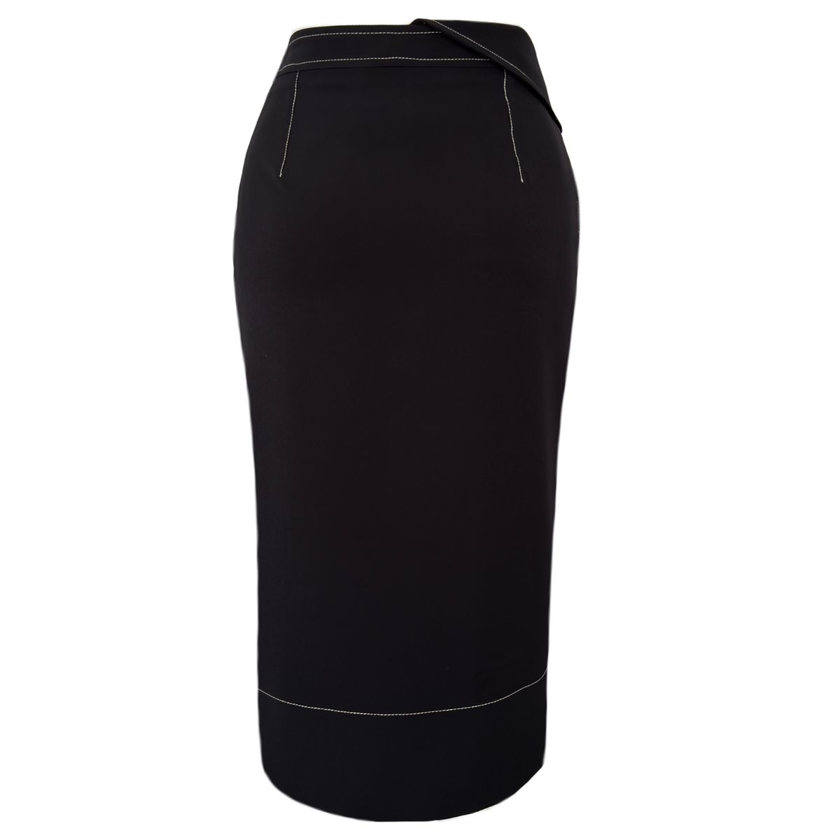 CONTRAST STITCHED ASYMMETRIC CUT MIDI LENGTH SKIRT