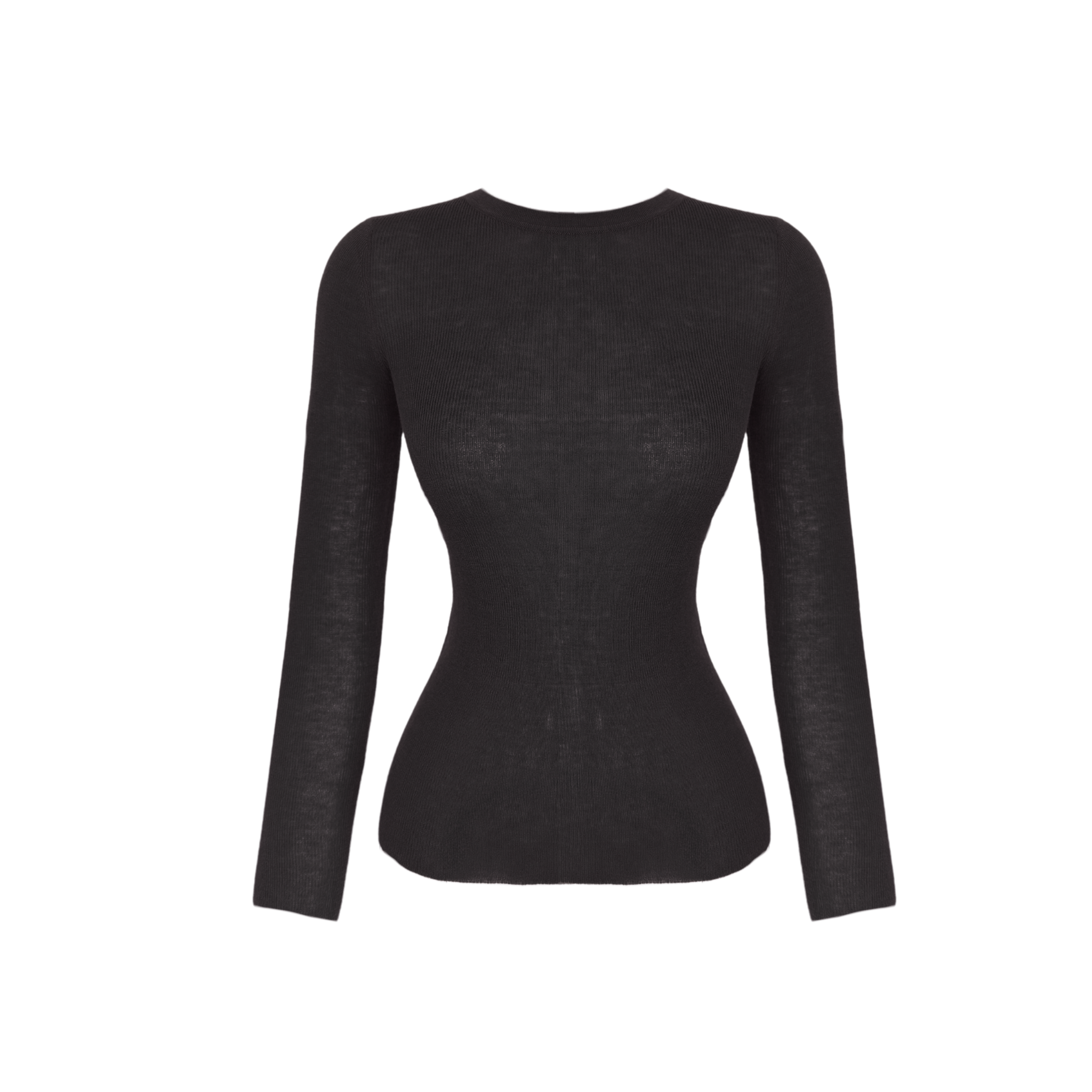 WOOL BLEND SEMI-SHEER KNIT BODYSUIT BLACK