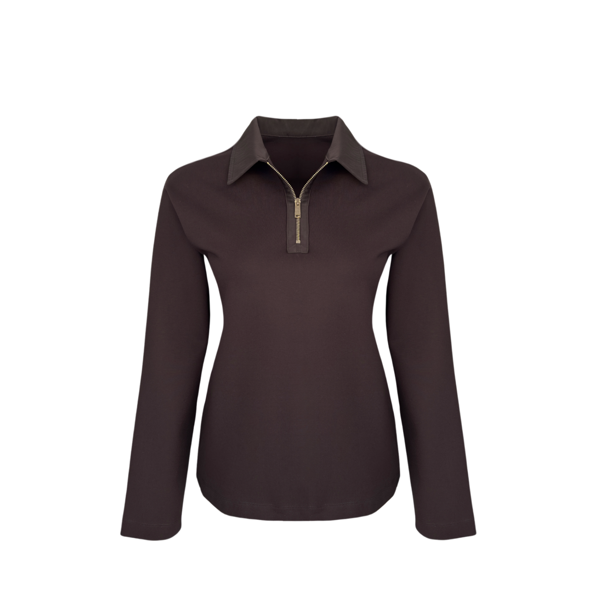 FABRIC MIX ZIP COLLAR SWEATSHIRT BROWN